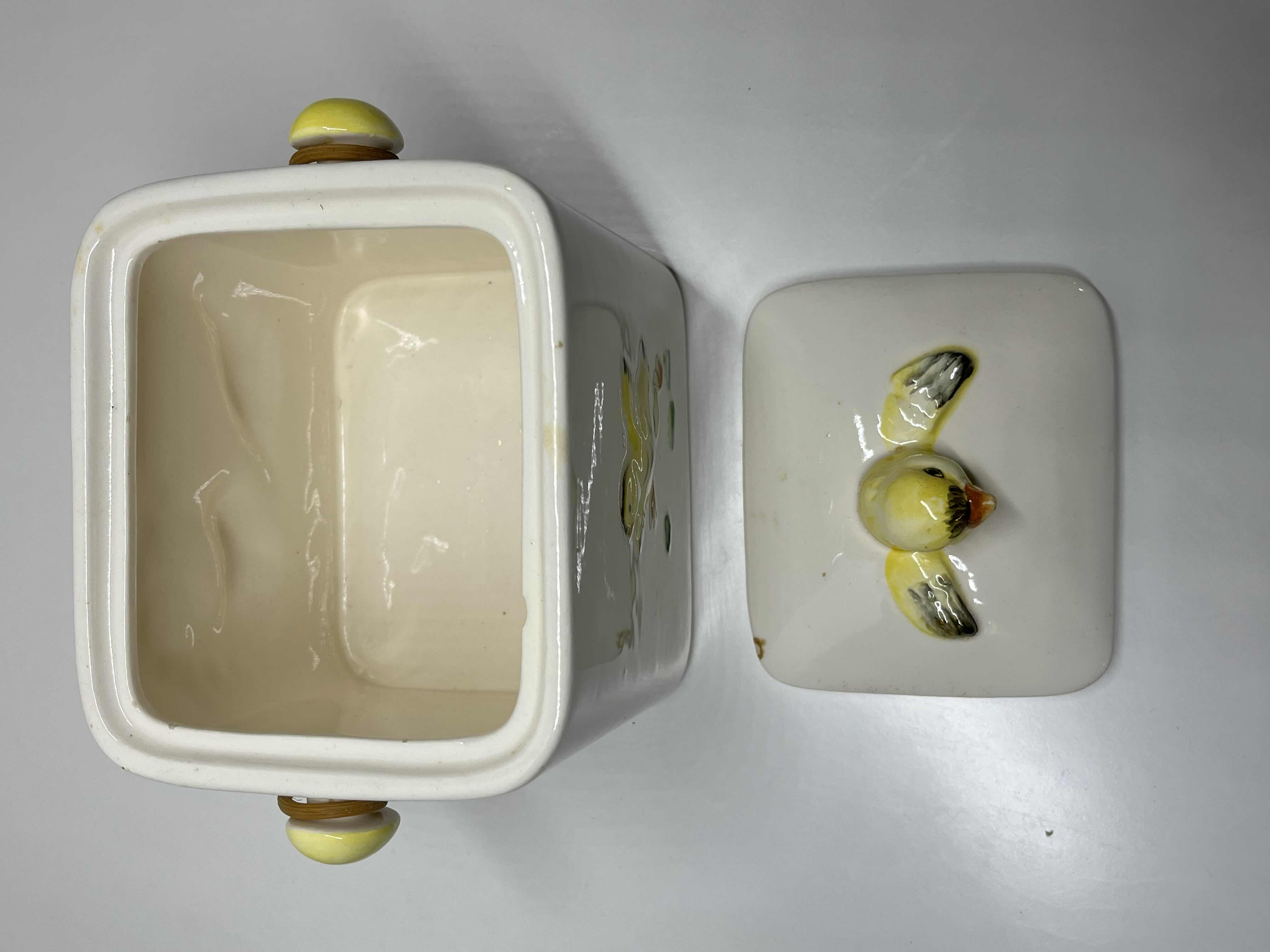 Photo 1 of JAPANESE HAND PAINTED CERAMIC SET- ROOSTER & CHICK BISCUIT COOKIE JAR W LID 5.5” X 7” W ROOSTER TEA CADDY W LID 6” X 4” H3.5”