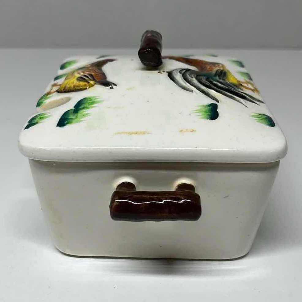 Photo 8 of JAPANESE HAND PAINTED CERAMIC SET- ROOSTER & CHICK BISCUIT COOKIE JAR W LID 5.5” X 7” W ROOSTER TEA CADDY W LID 6” X 4” H3.5”