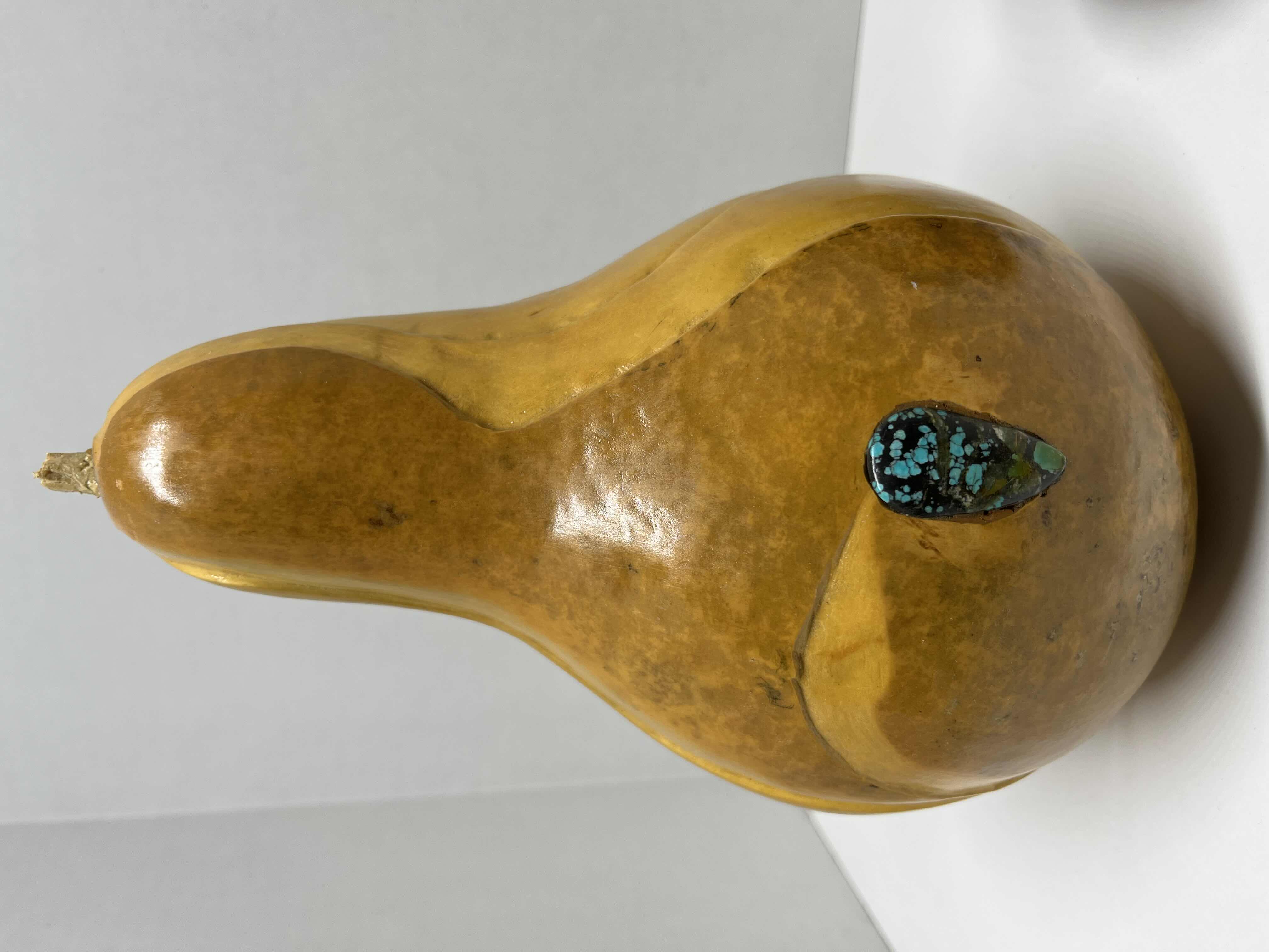 Photo 2 of HANDCRAFTED & PAINTED GOURD ART 5” X 9” W HANDCRAFTED & PAINTED GOURD SAKE BOTTLE 3.5” X 6.5”