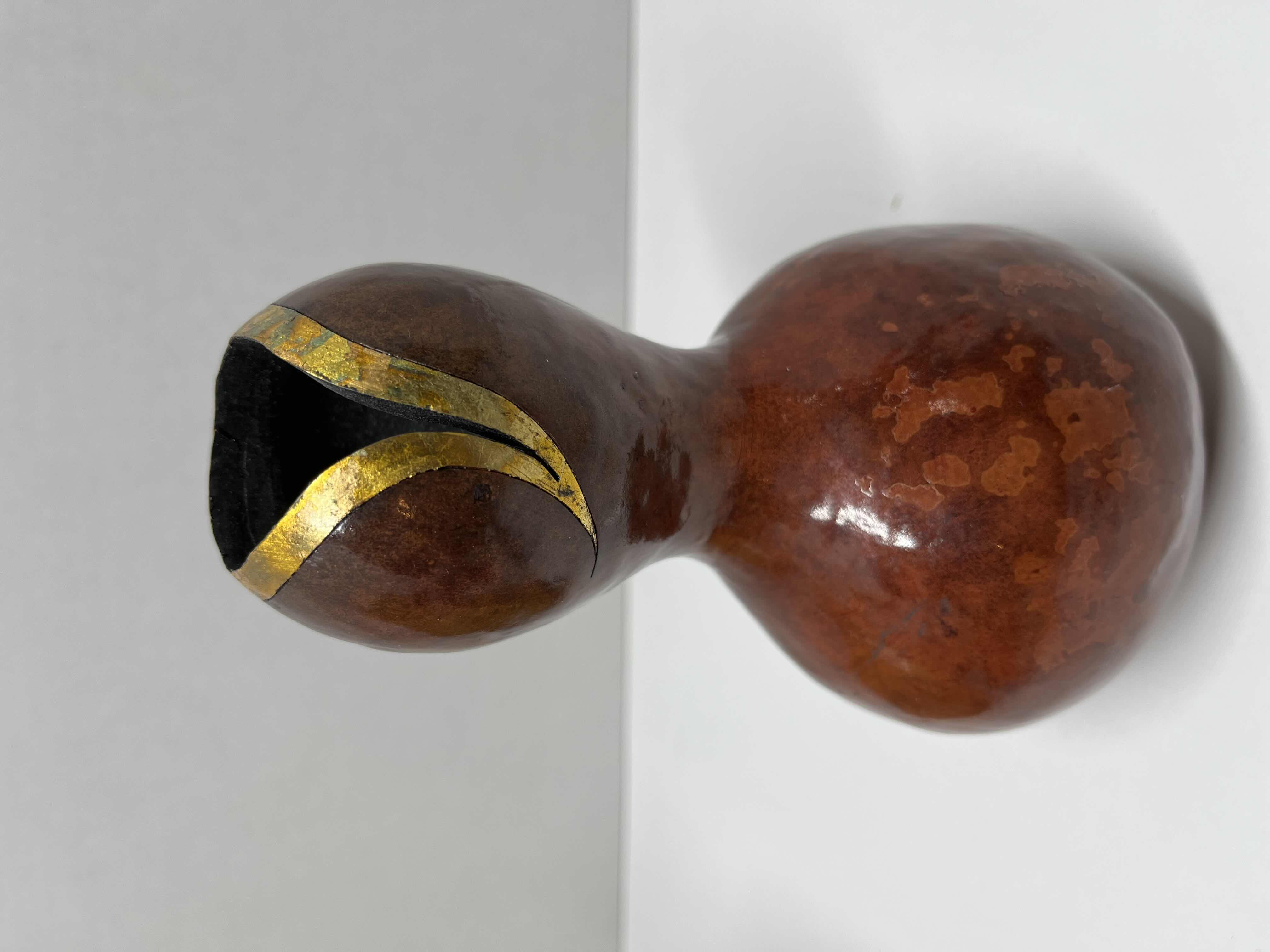 Photo 3 of HANDCRAFTED & PAINTED GOURD ART 5” X 9” W HANDCRAFTED & PAINTED GOURD SAKE BOTTLE 3.5” X 6.5”