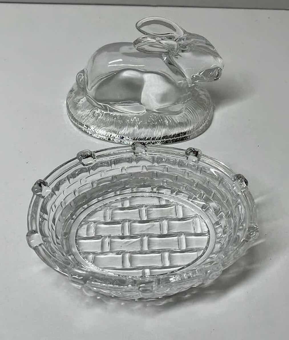 Photo 10 of L.E. SMITH AMBER GLASS & CLEAR GLASS TURKEY CANDY JARS 6.5” X 7” W WILLIAMS SONOMA GLASS BUNNY CANDY JAR 5.5” X 4.5”