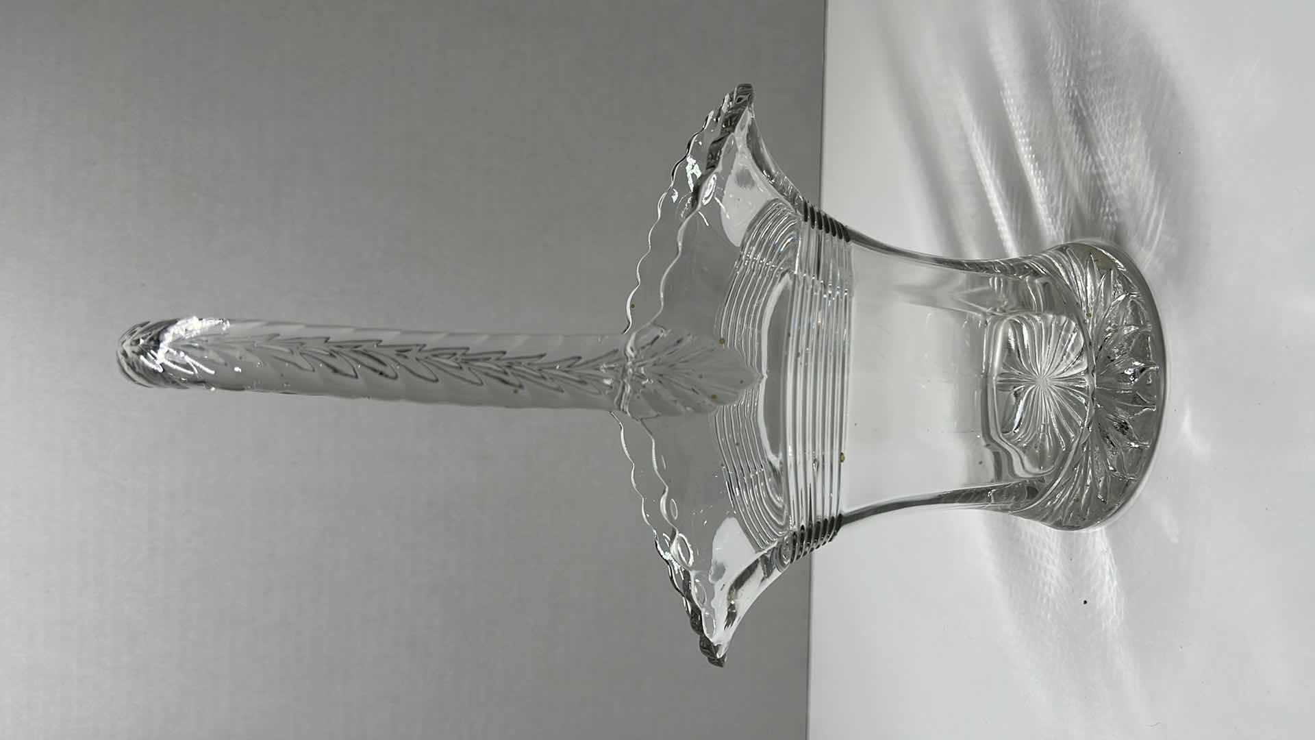 Photo 1 of DUNCAN MILLER CLEAR GLASS BASKET VASE 6” X 3.5” H9.5”