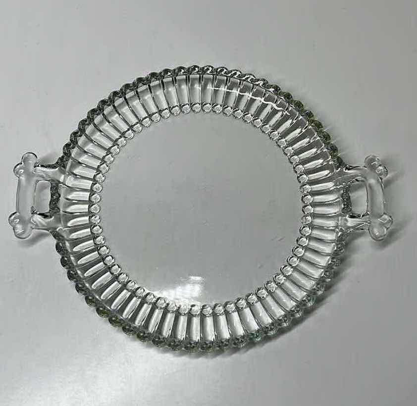Photo 3 of JEANNETTE NATIONAL CLEAR GLASS 2 HANDLED PLATE 8” X 9.75”