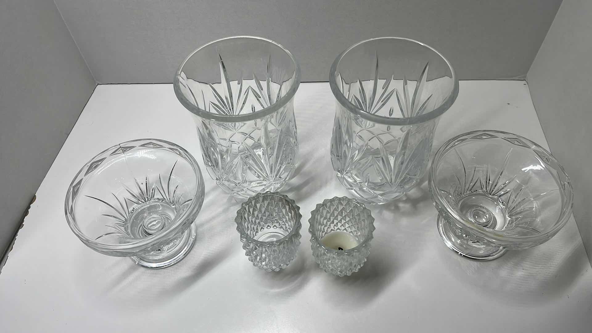 Photo 1 of DE PLOMB HAND CUT CRYSTAL GLASS CANDLE HOLDERS (2) 5” X 7.5”