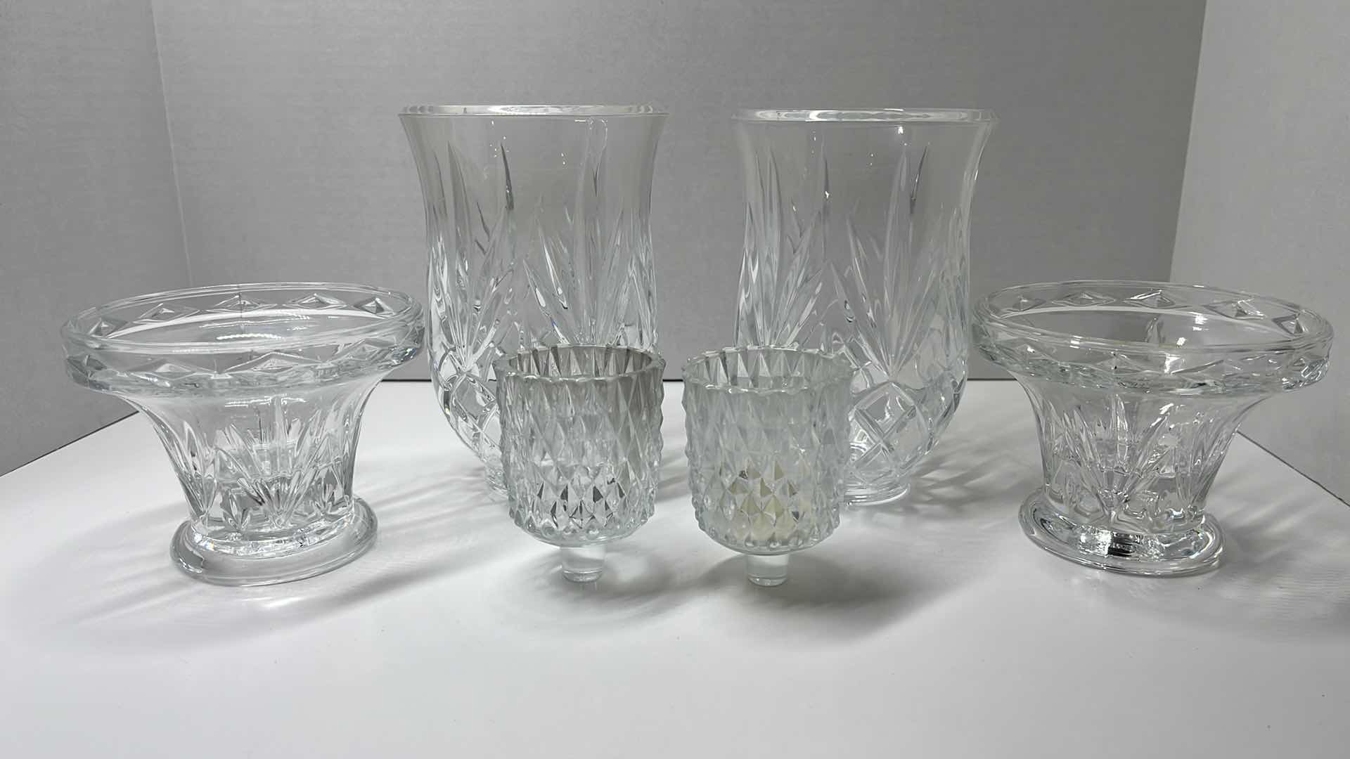 Photo 1 of DE PLOMB HAND CUT CRYSTAL GLASS CANDLE HOLDERS (2) 5” X 7.5”