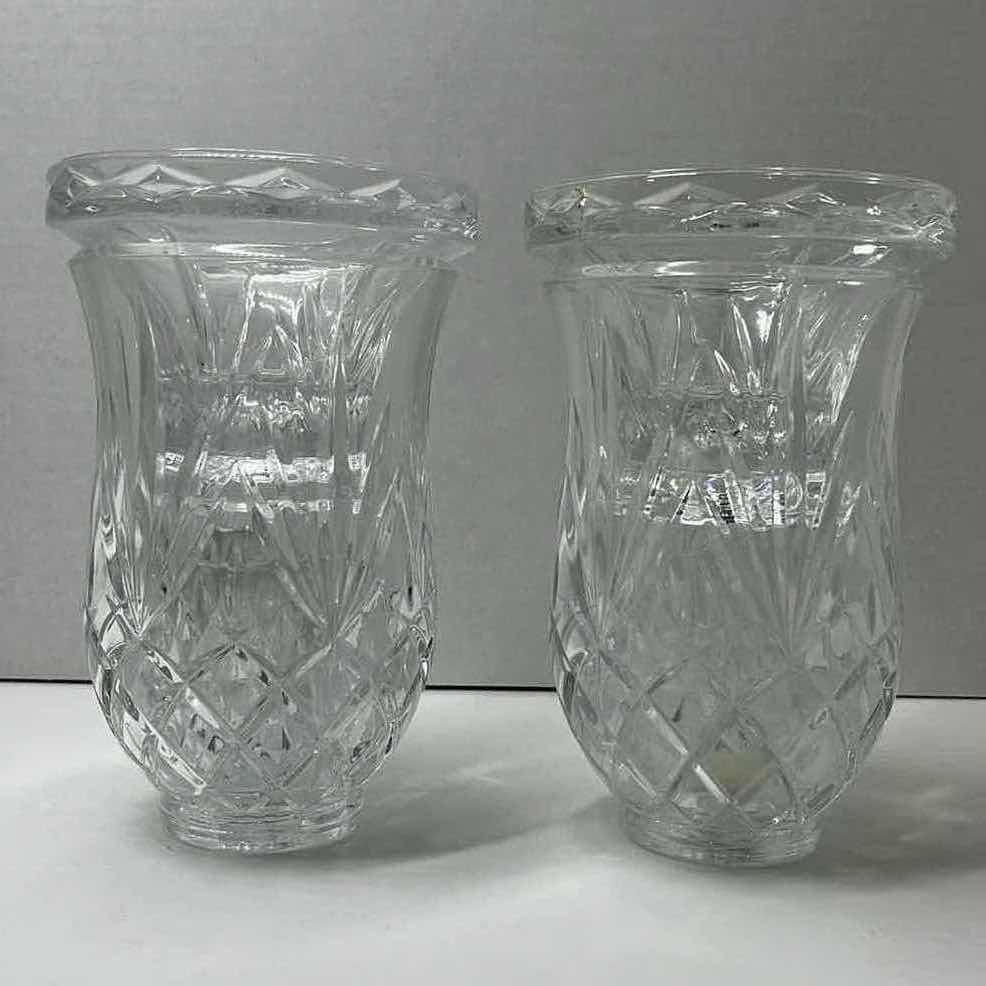 Photo 1 of DE PLOMB HAND CUT CRYSTAL GLASS CANDLE HOLDERS (2) 5” X 7.5”
