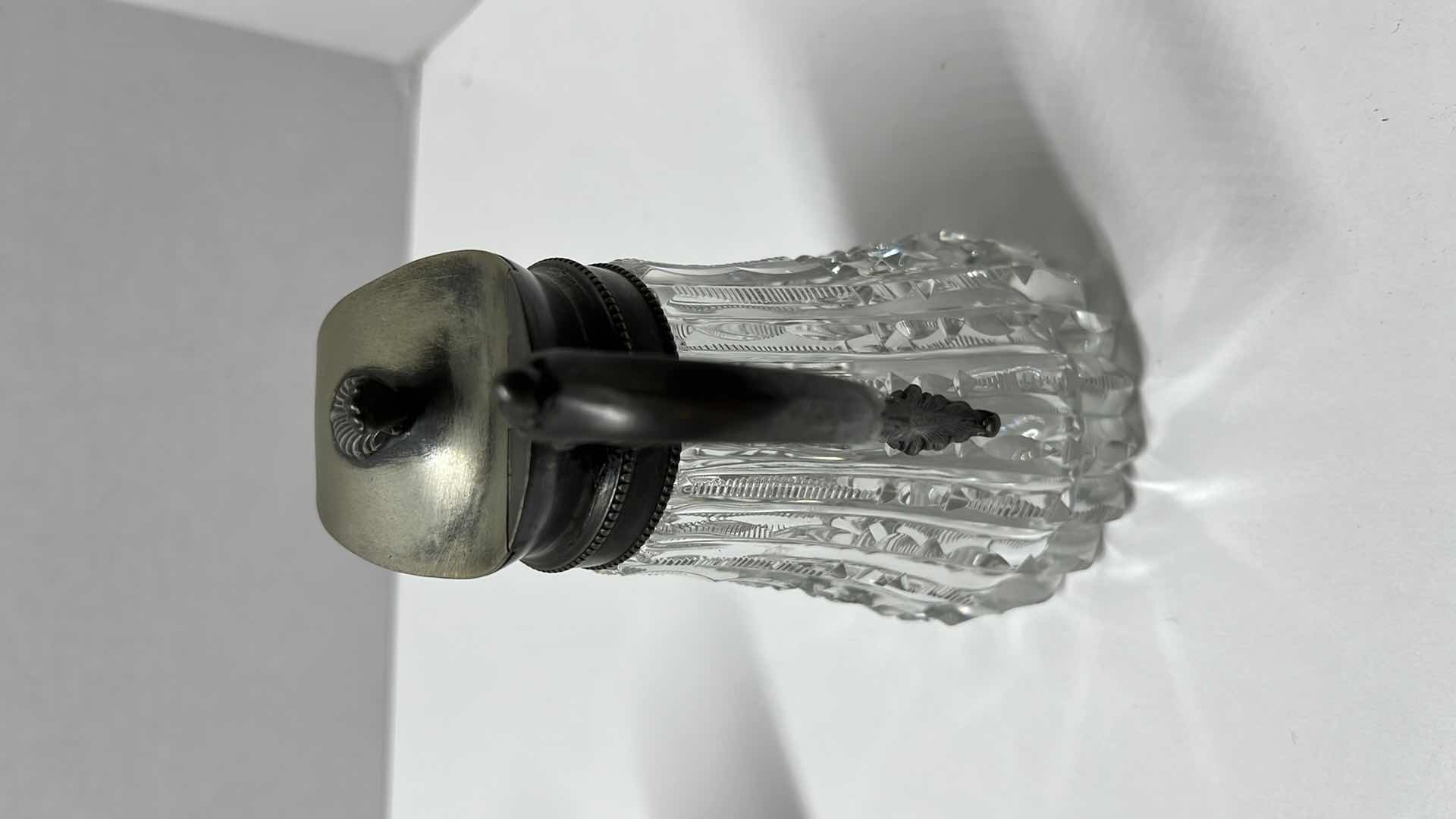 Photo 1 of ANTIQUE SILVER LID GLASS SYRUP DISPENSER 4” X 3” H5”