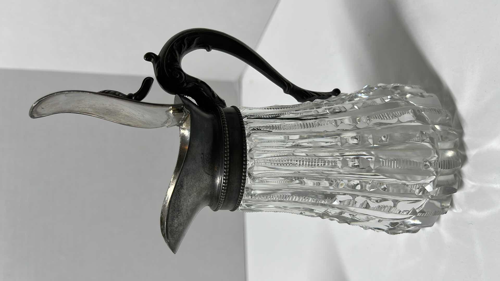 Photo 1 of ANTIQUE SILVER LID GLASS SYRUP DISPENSER 4” X 3” H5”