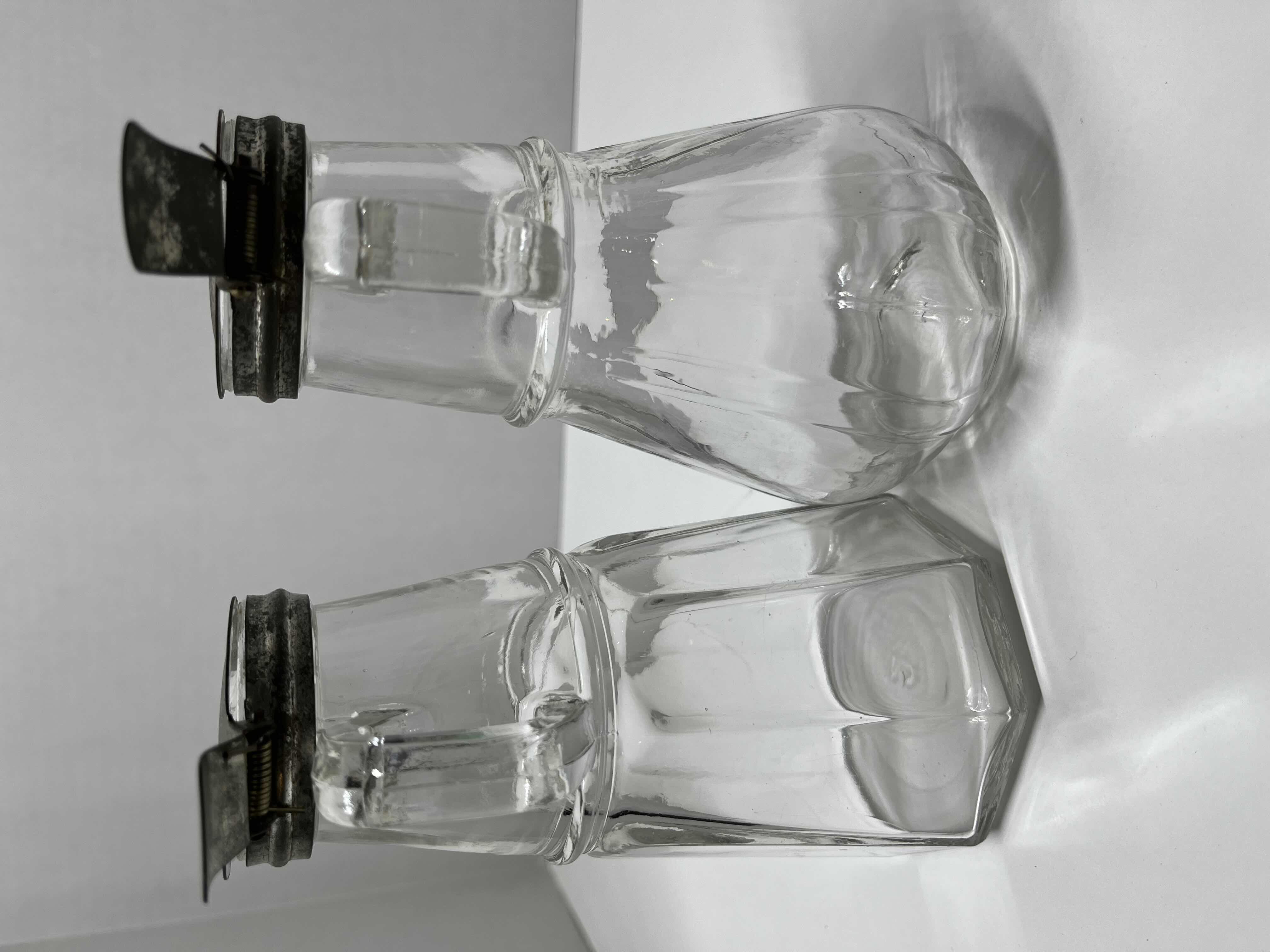 Photo 1 of EARLY-CENTURY ANCHOR HOCKING SPRING ACTION SILVER LID GLASS CREAMER & SYRUP DISPENSER 3.25” X 6”