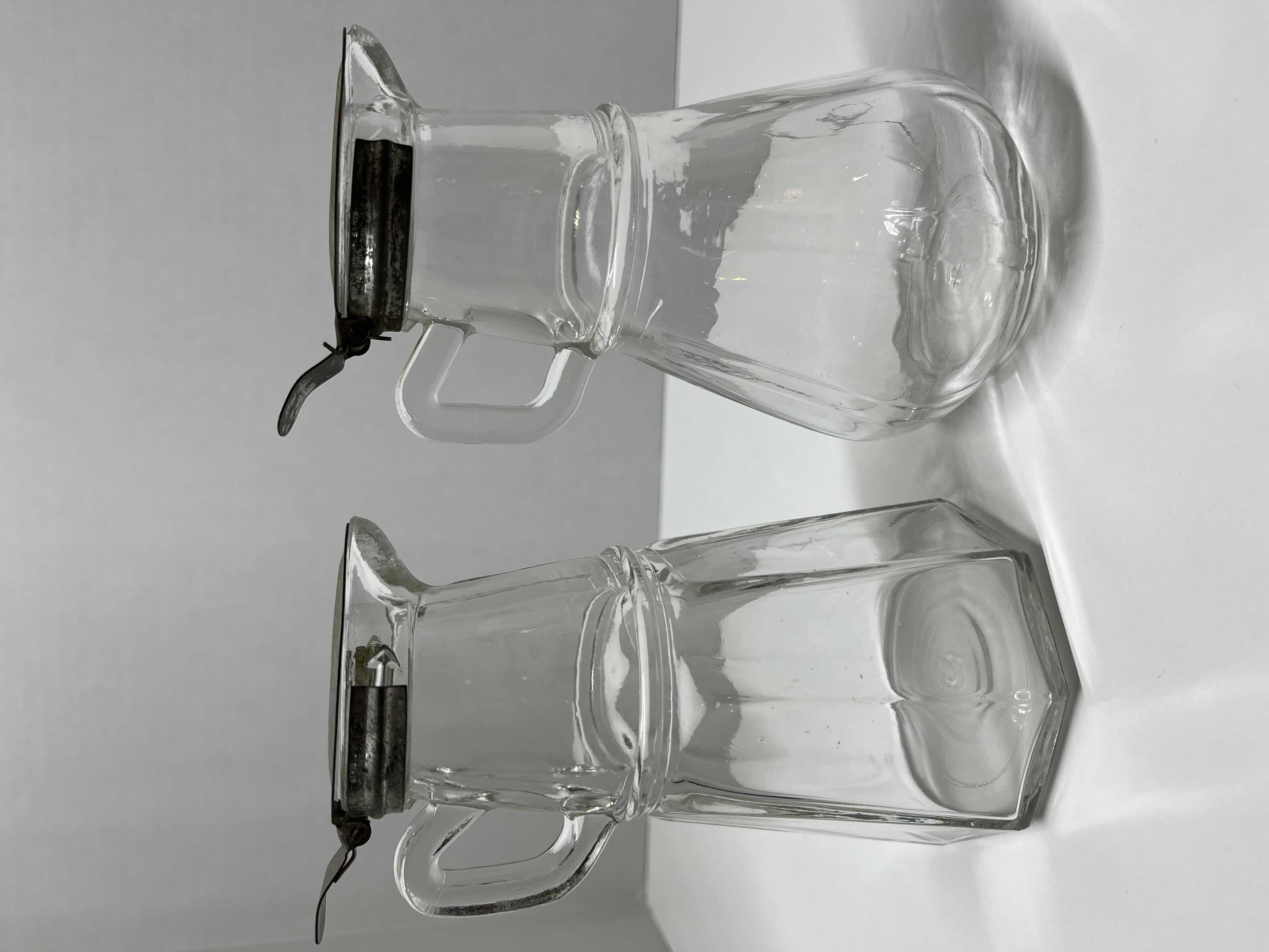 Photo 1 of EARLY-CENTURY ANCHOR HOCKING SPRING ACTION SILVER LID GLASS CREAMER & SYRUP DISPENSER 3.25” X 6”