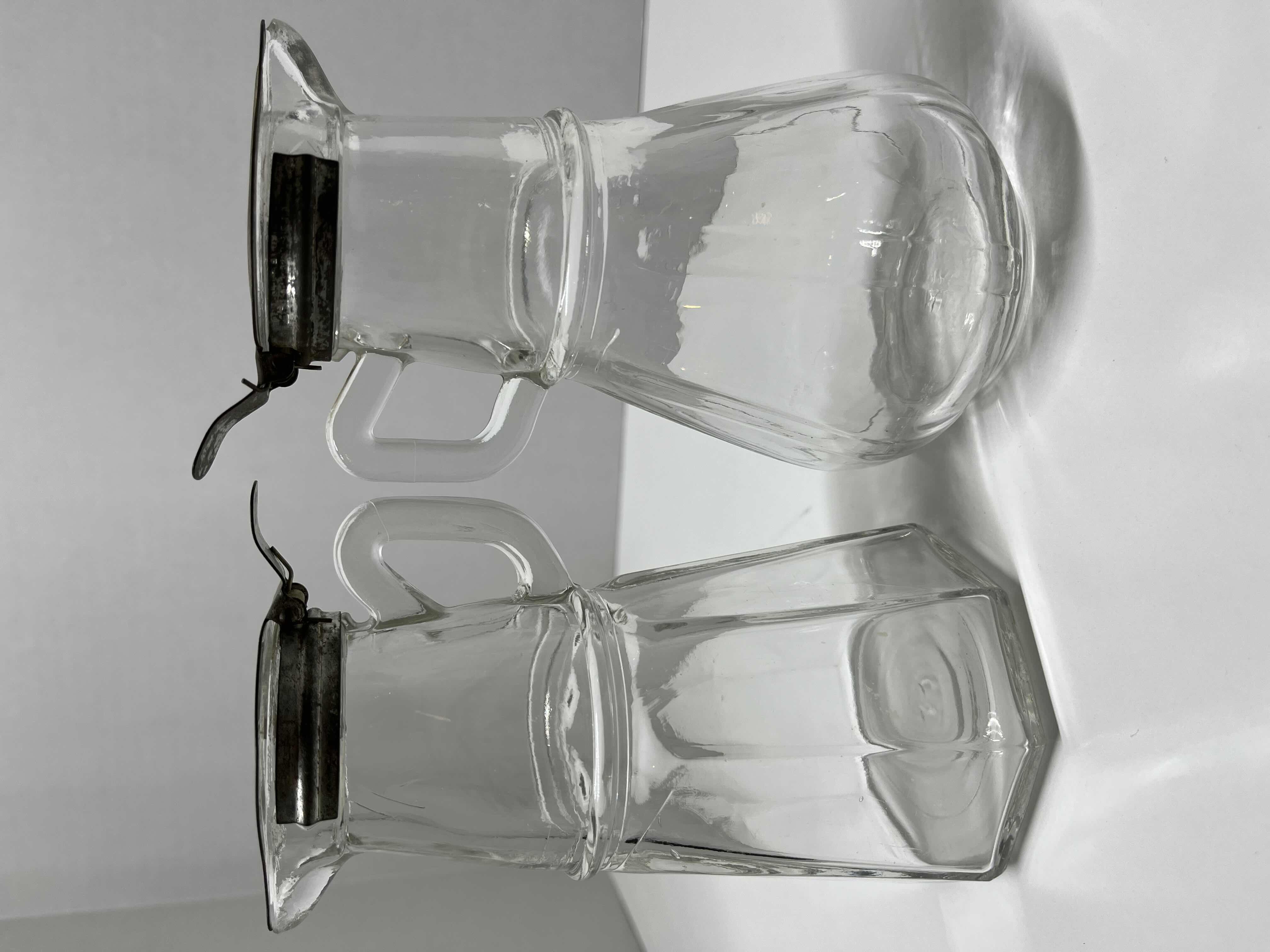 Photo 1 of EARLY-CENTURY ANCHOR HOCKING SPRING ACTION SILVER LID GLASS CREAMER & SYRUP DISPENSER 3.25” X 6”
