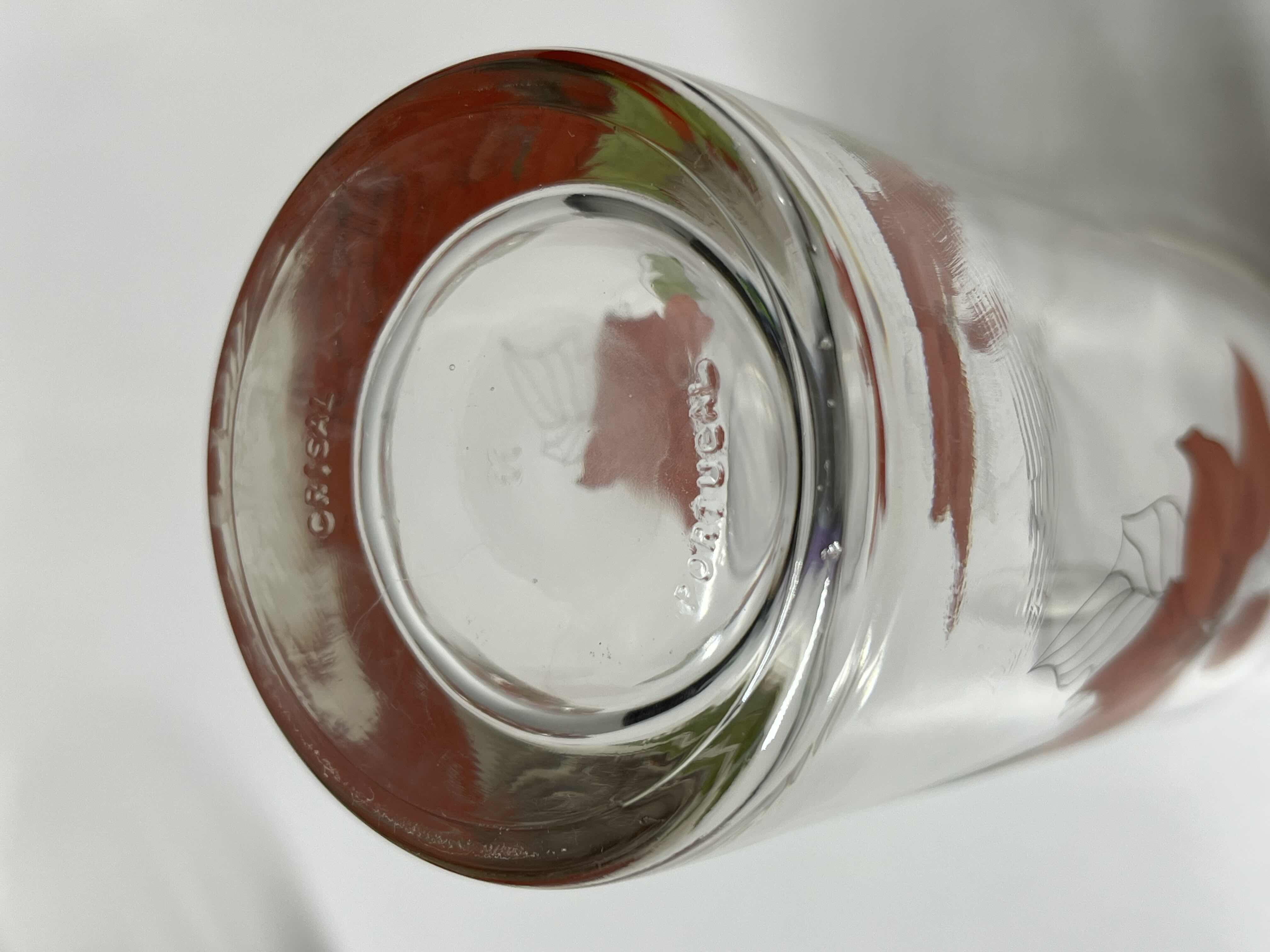 Photo 1 of CRISTAL PORTUGAL POINSETTIAS LOW BALL & TALL DRINKING GLASSWARE (12)