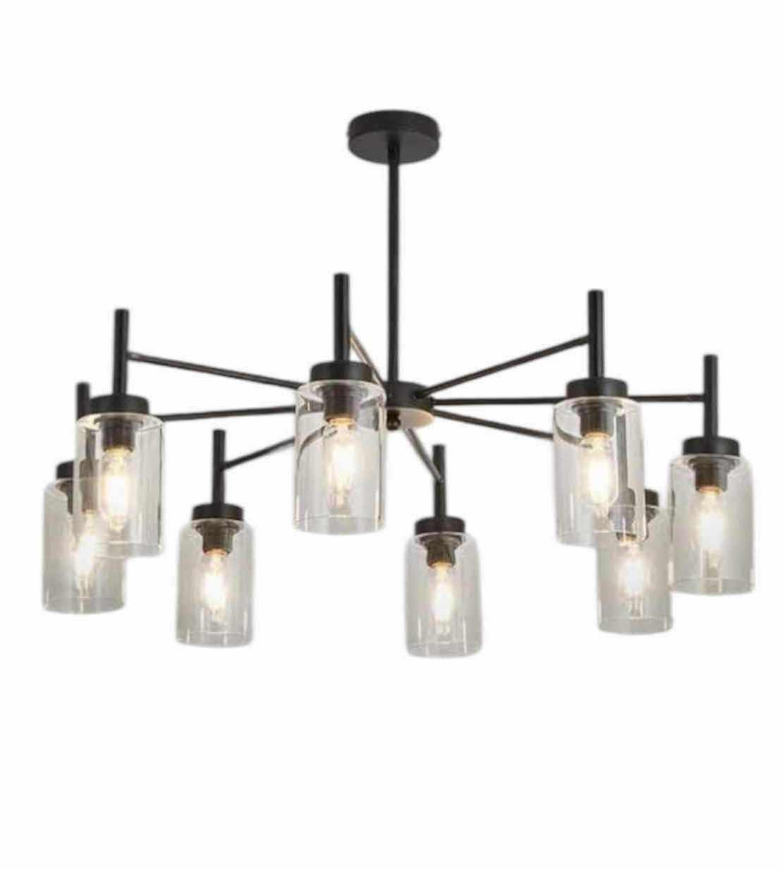 Photo 1 of FARMHOUSE BLACK FINISH 8-LIGHT CLEAR GLASS SHADES PENDANT LIGHT FIXTURE