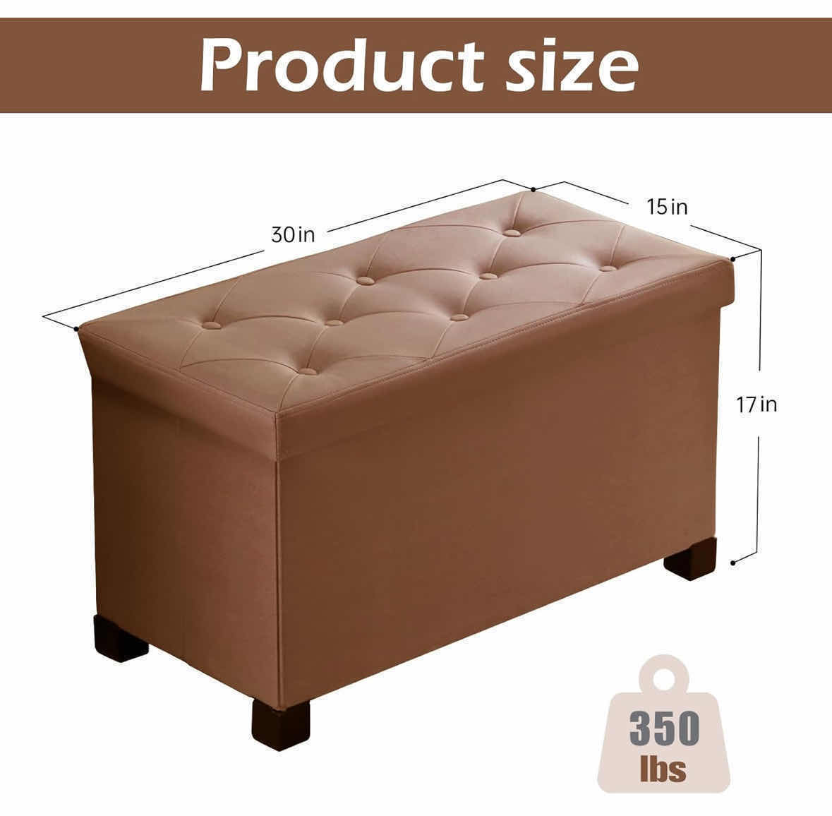 Photo 1 of QUICKHORSE CAMEL FINISH LEATHER LUXURY FOLDING STORAGE OTTOMAN 15” X 30” H17”