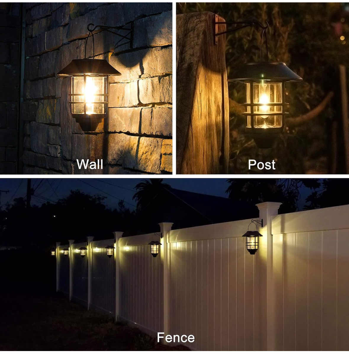Photo 1 of SOLAR OUTDOOR BLACK FINISH WALL MOUNT HANGING LANTERN LIGHTS (2-PACK)