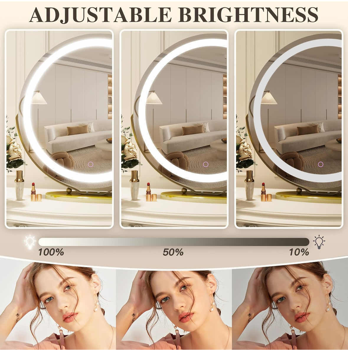 Photo 1 of ROLOVE 20” SMART TOUCH DIMMABLE GOLD FINISH VANITY MIRROR QH-5015M