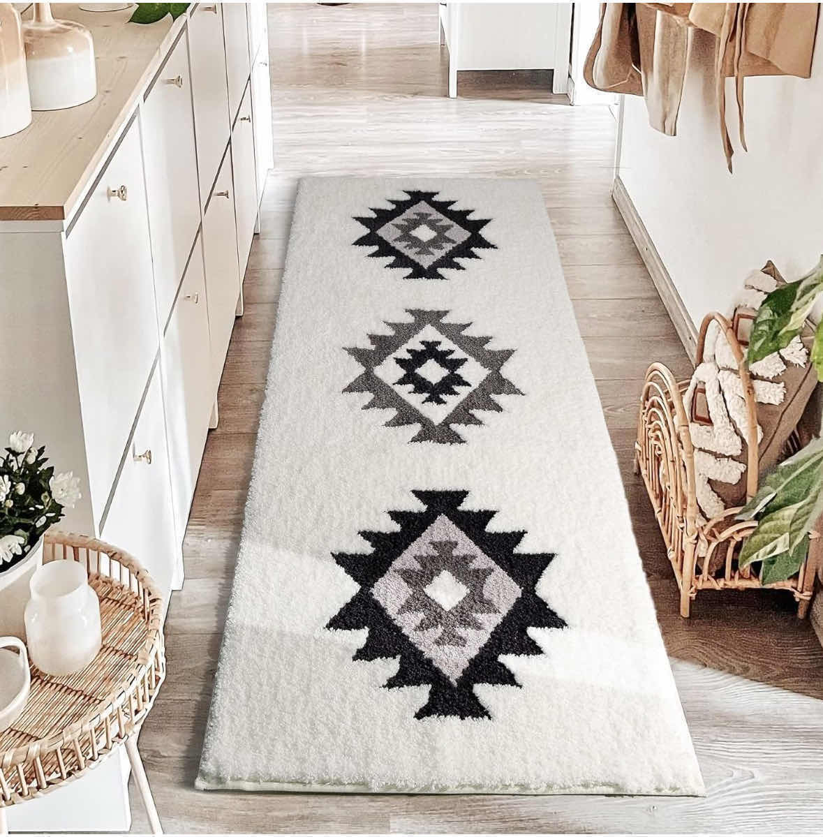 Photo 1 of DEXDE BOHO MOROCCAN GEOMETRIC BLACK/WHITE NON-SLIP RUNNER RUG 24” X 60”