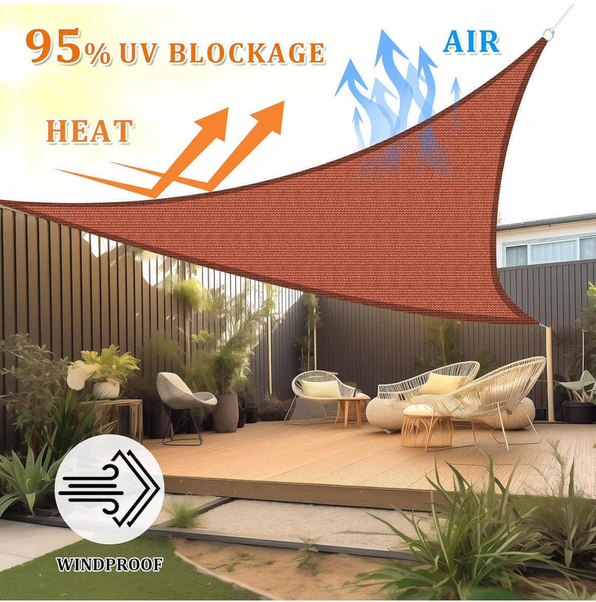 Photo 1 of SHADE & BEYOND RUST RED TRIANGLE SUN SHADE SAIL PERMEABLE CANOPY REPLACEMENT 16’ X 16’ X 16’