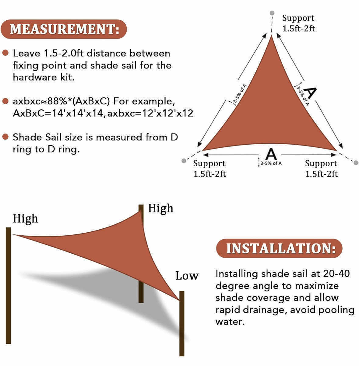 Photo 1 of SHADE & BEYOND RUST RED TRIANGLE SUN SHADE SAIL PERMEABLE CANOPY REPLACEMENT 16’ X 16’ X 16’