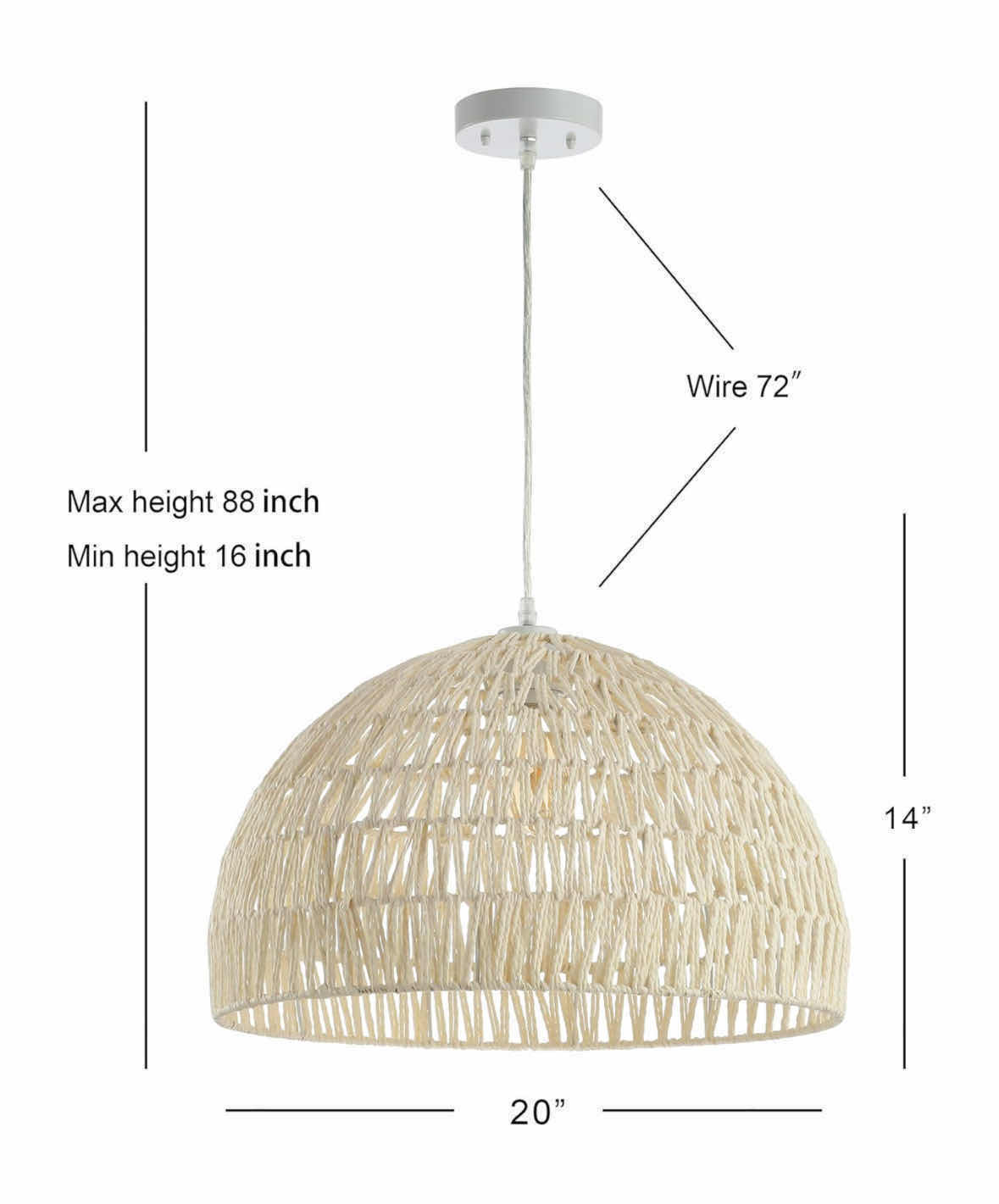 Photo 1 of JONATHAN-Y CREAM CAMPANA 20” 1-LIGHT BOHEMIAN MODERN WOVEN RATTAN/IRON LED PENDANT JYL6504A