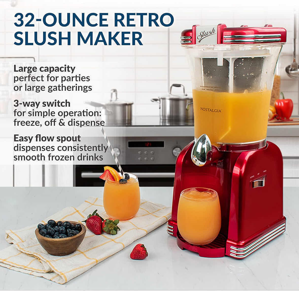 View 2 of NOSTALGIA RETRO RED 32OZ SLUSHY DRINK MAKER NSM32RRD1