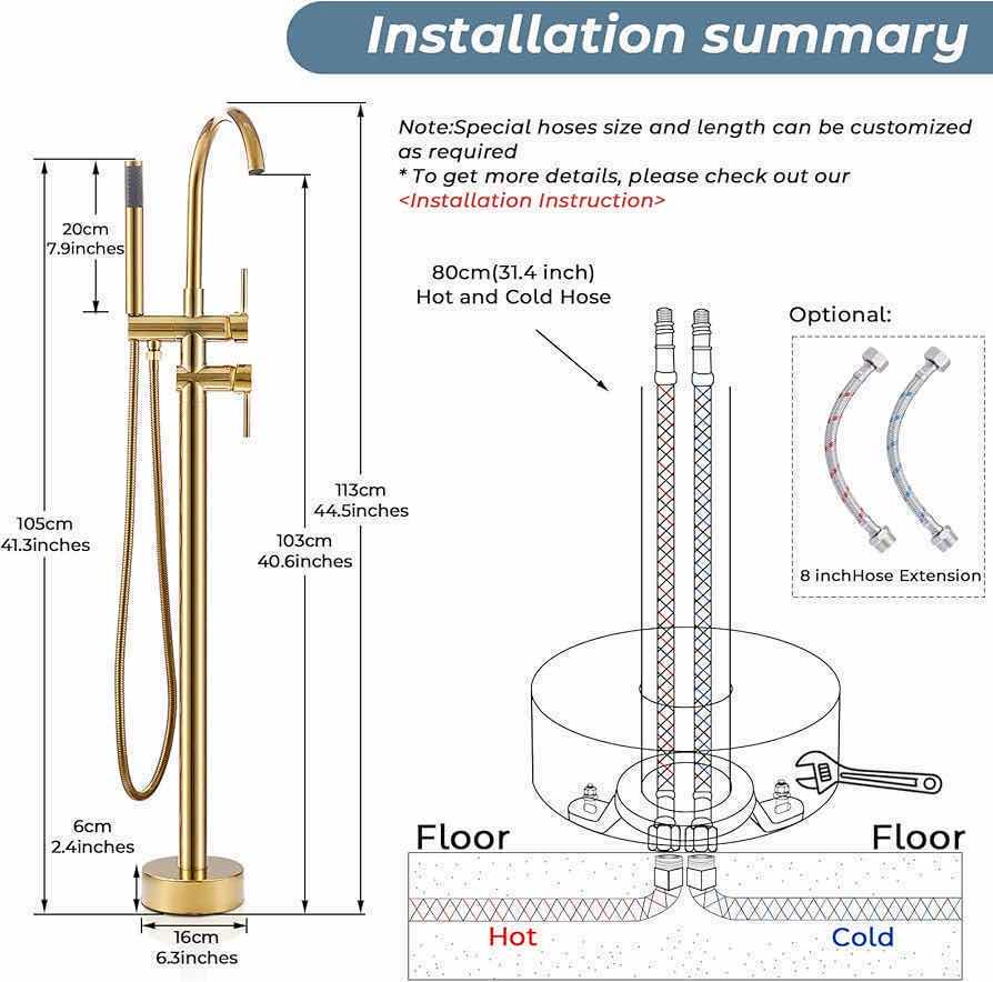 Photo 1 of YAGATAP BRUSHED GOLD FREESTANDING FLOOR MOUNT TUB FILLER BATHTUB FAUCET