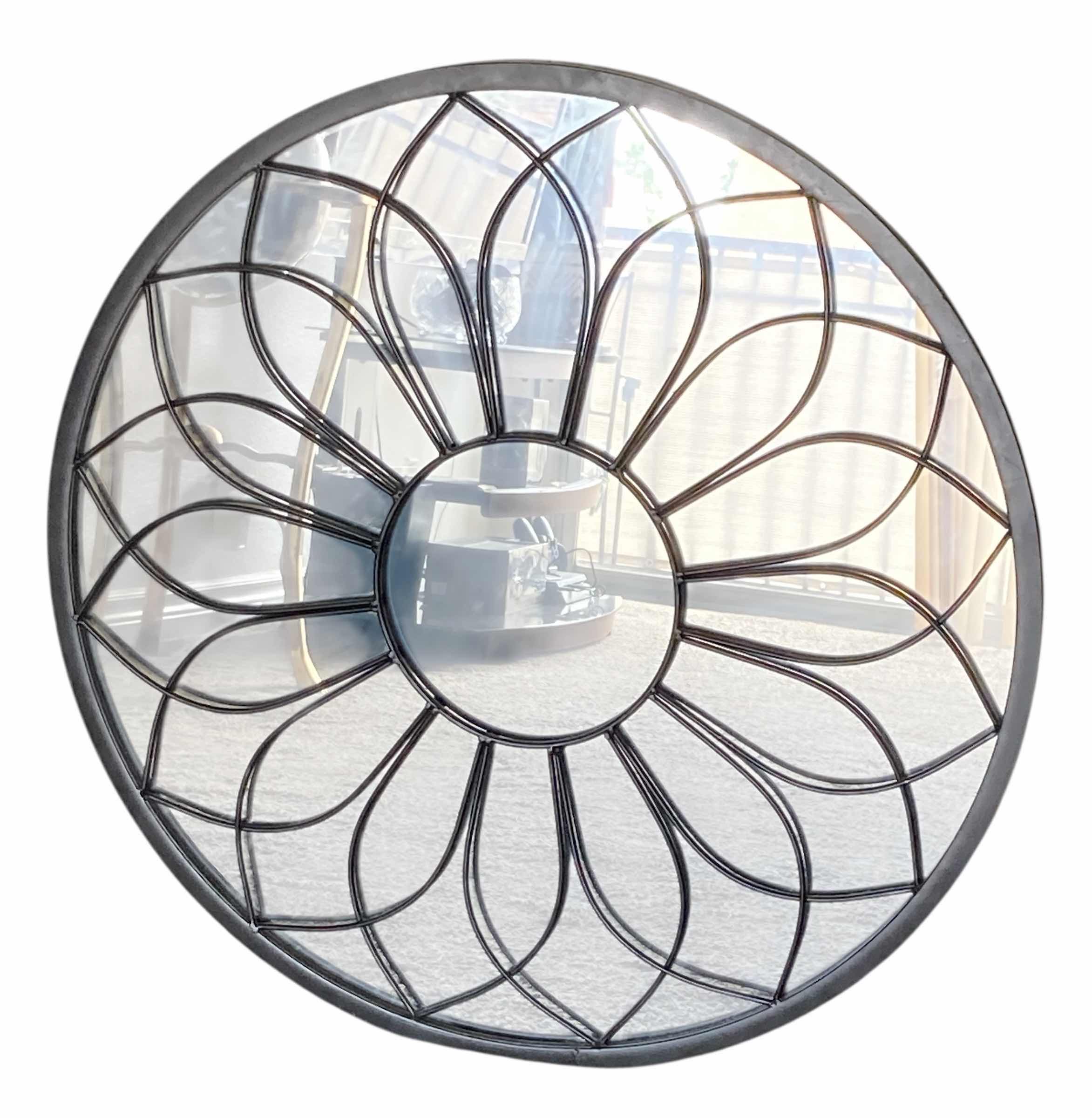 Photo 1 of FLORAL INLAY BLACK METAL FRAMED MIRROR 29.5”