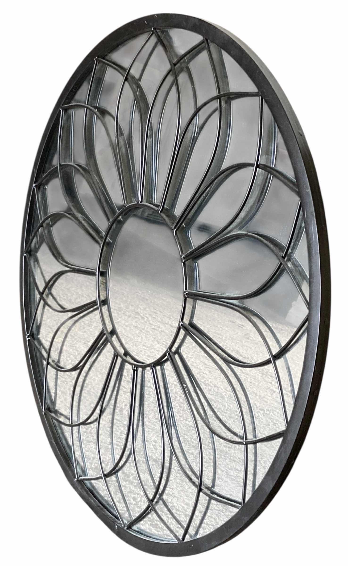 Photo 1 of FLORAL INLAY BLACK METAL FRAMED MIRROR 29.5”