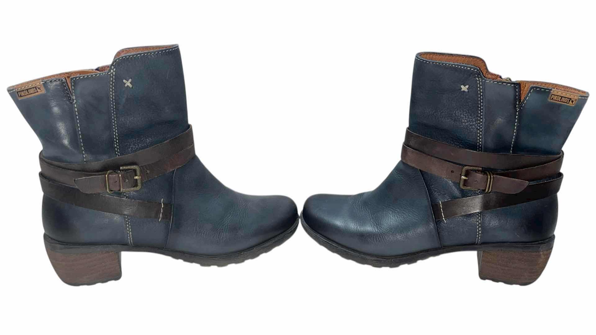 Photo 1 of PIKOLINOS BLUE GREEN/BROWN SIDE-ZIP BUCKLE STRAP ANKLE BOOTS WOMENS SIZE 8