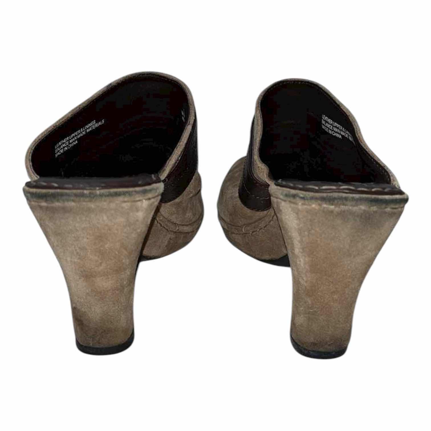 Photo 1 of BORN CROWN TAN HARNESS SUEDE SLIP-ON CLOGS WOMENS SIZE 9