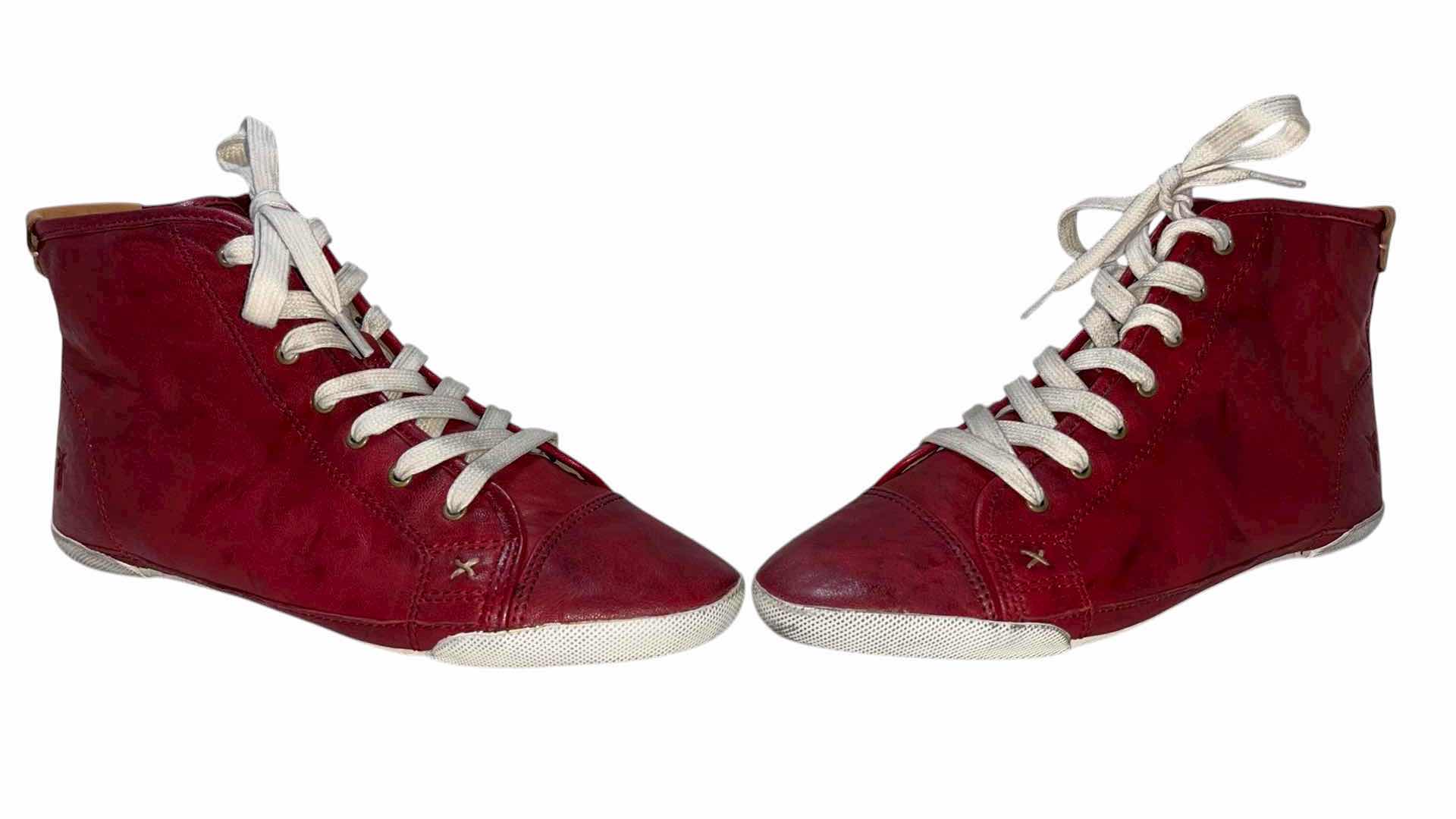 View 2 of FRYE RED KIRA HIGH TOO LEATHER SNEAKERS WOMENS SIZE 9