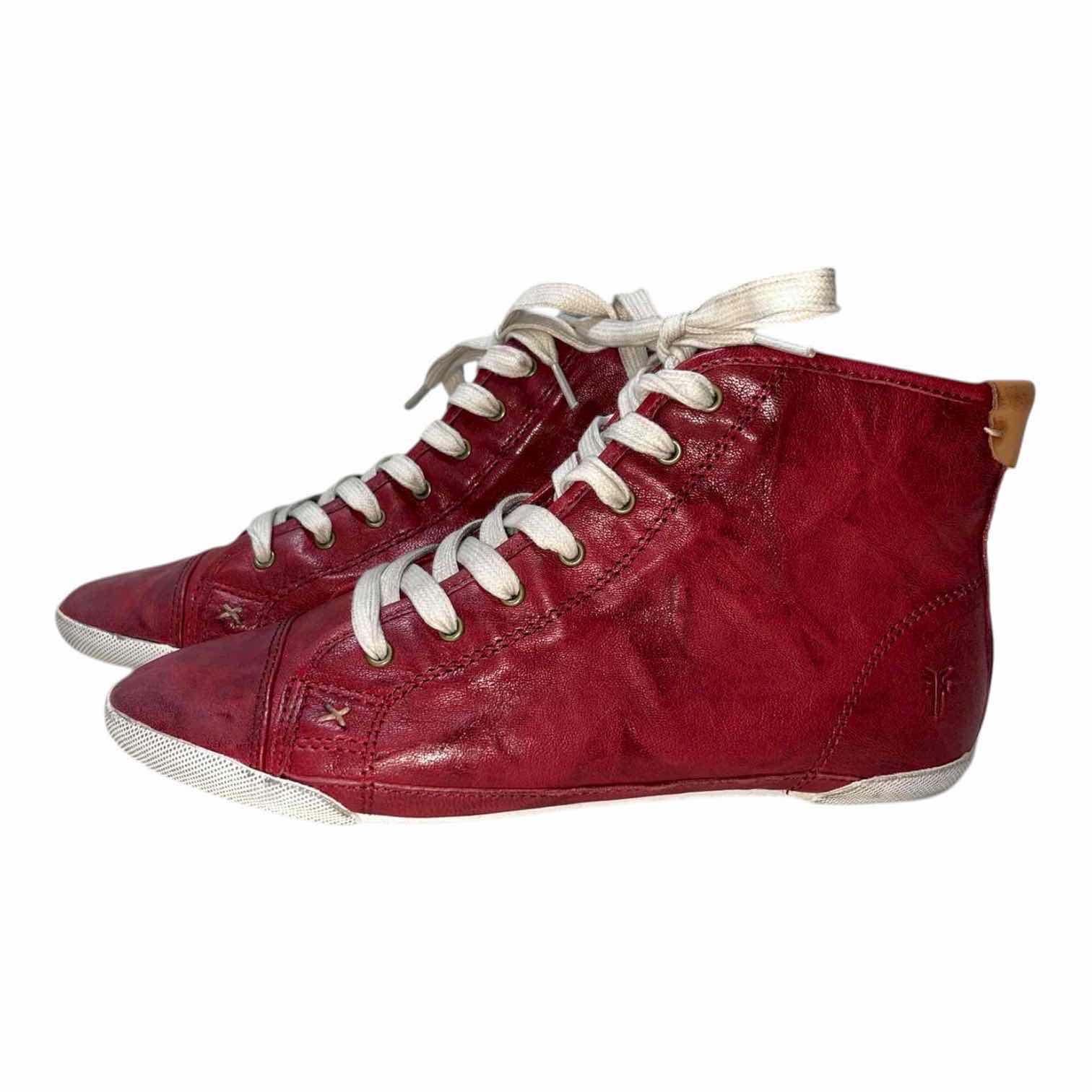 View 1 of FRYE RED KIRA HIGH TOO LEATHER SNEAKERS WOMENS SIZE 9