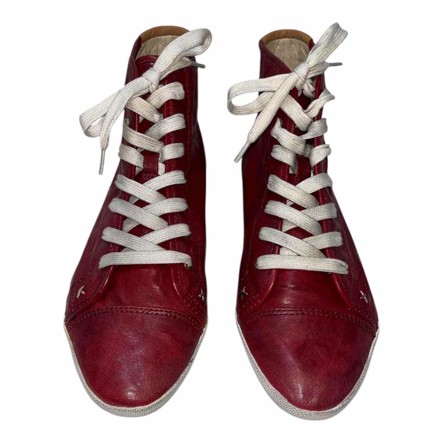 View 4 of FRYE RED KIRA HIGH TOO LEATHER SNEAKERS WOMENS SIZE 9