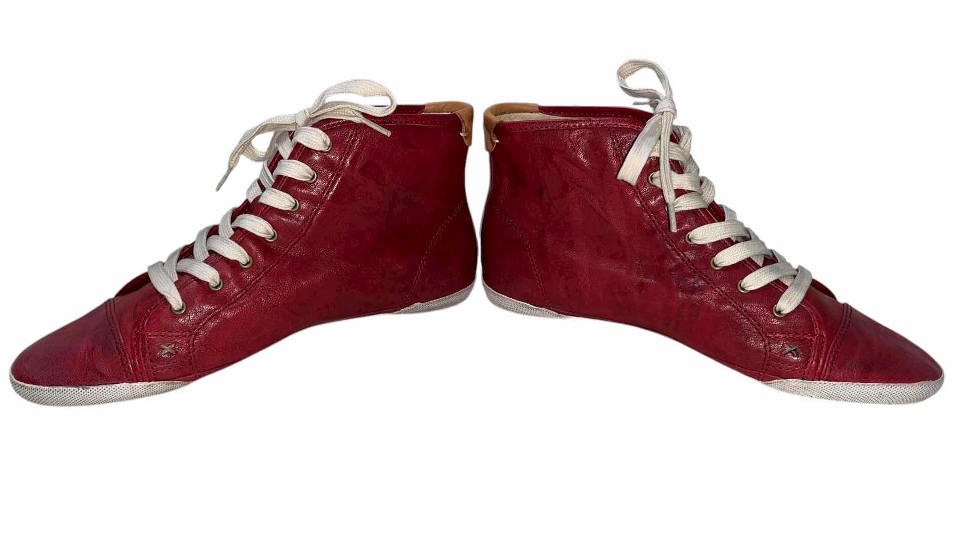 View 3 of FRYE RED KIRA HIGH TOO LEATHER SNEAKERS WOMENS SIZE 9