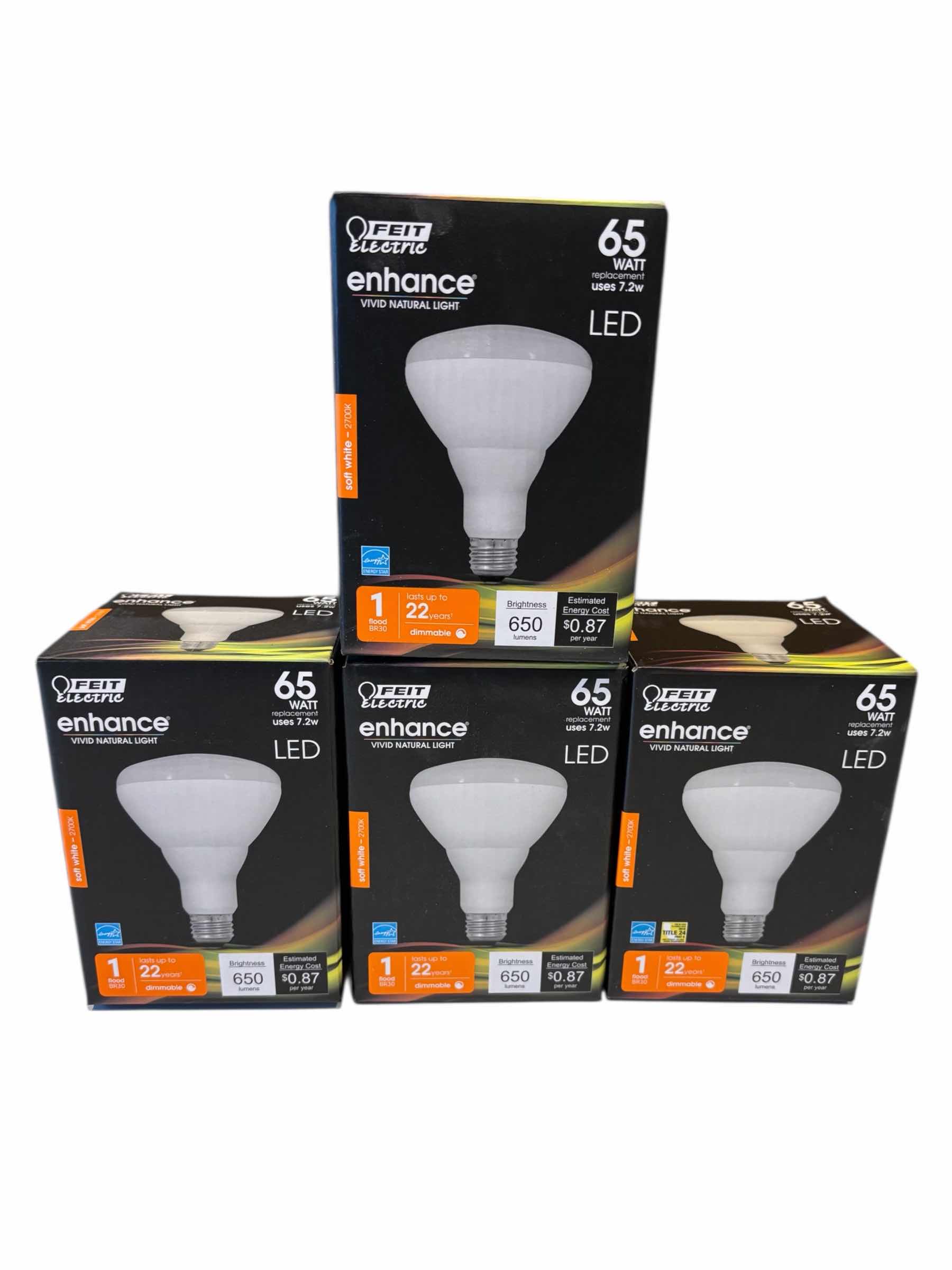 Photo 1 of NEW 4-PACK FEIT ELECTRIC BR30 LED LIGHT BULB, 65 W EQUIVALENT, DIMMABLE, 650 LUMENS, E26 STANDARD BASE, 2700K SOFT WHITE