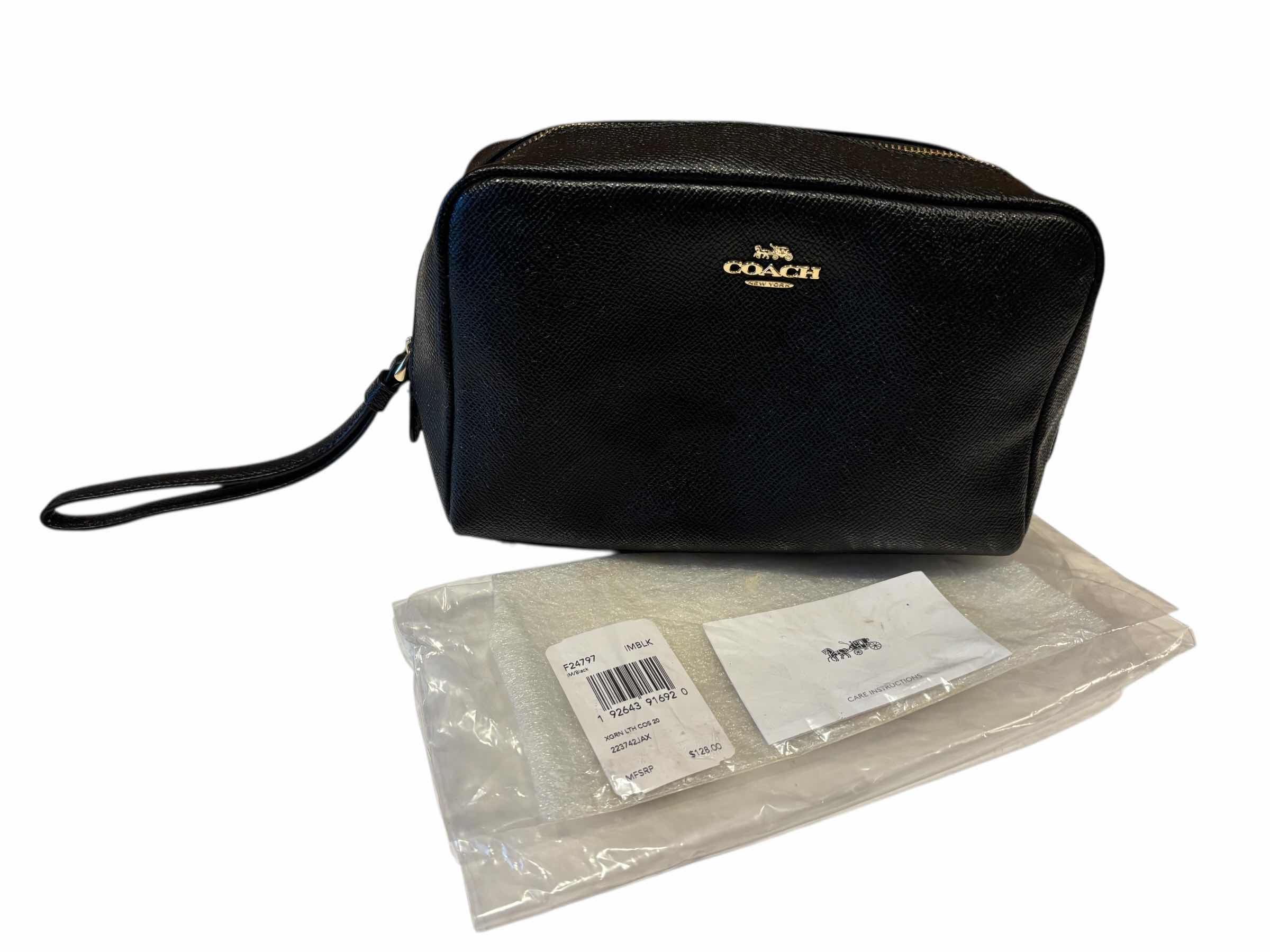 Photo 1 of COACH BOXY COSMETIC CASE LARGE WRISTLET IN BLACK W GOLD-TONED HARDWARE