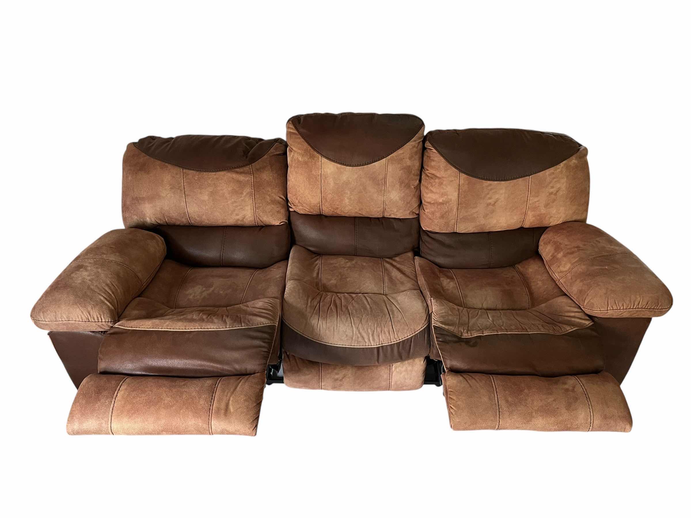 Photo 1 of PORTMAN TWO TONE CHOCOLATE & SADDLE LEATHER DUAL RECLINING BROWN LEATHER SOFA 92” X 40” H39”