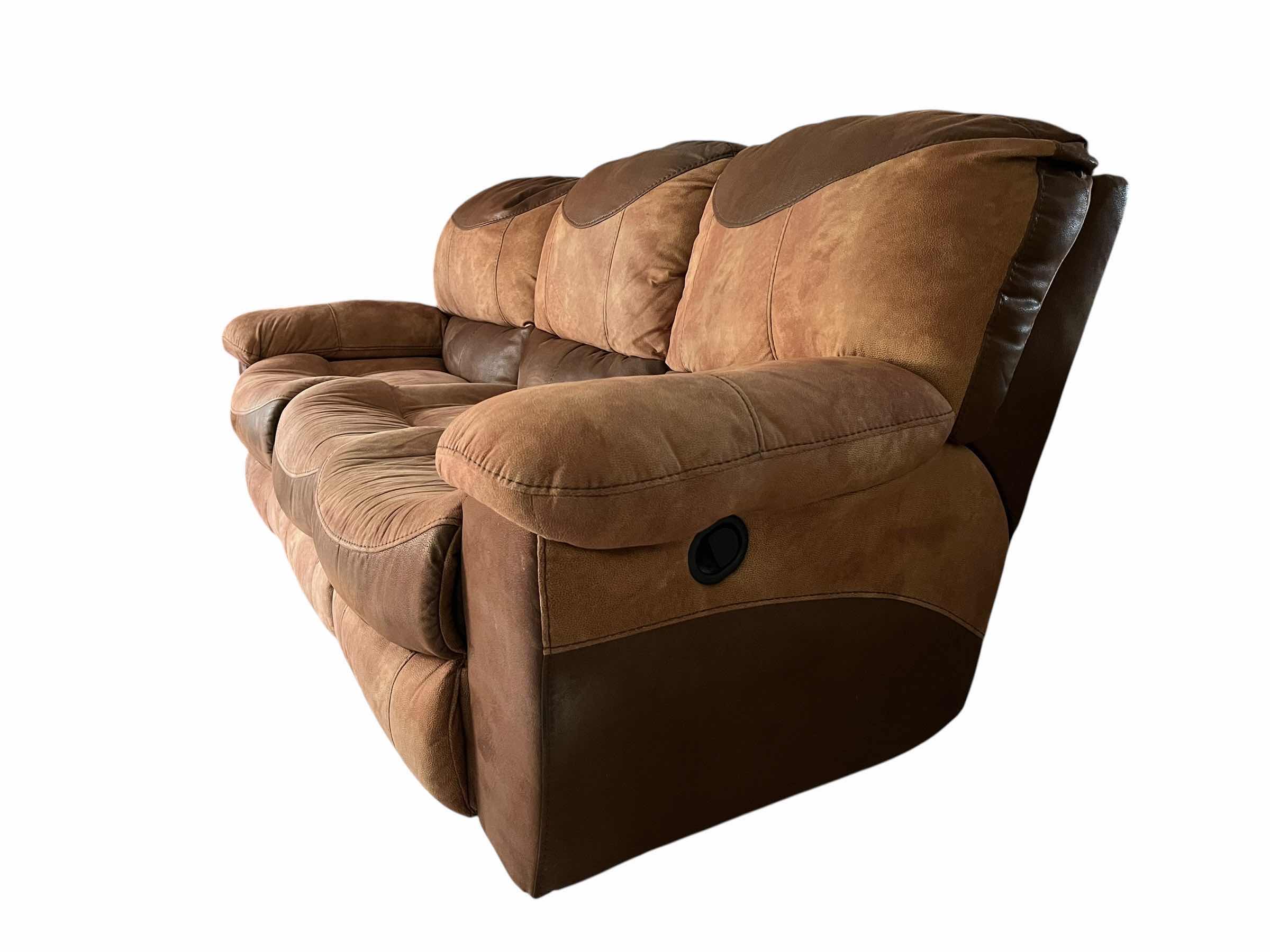 Photo 1 of PORTMAN TWO TONE CHOCOLATE & SADDLE LEATHER DUAL RECLINING BROWN LEATHER SOFA 92” X 40” H39”
