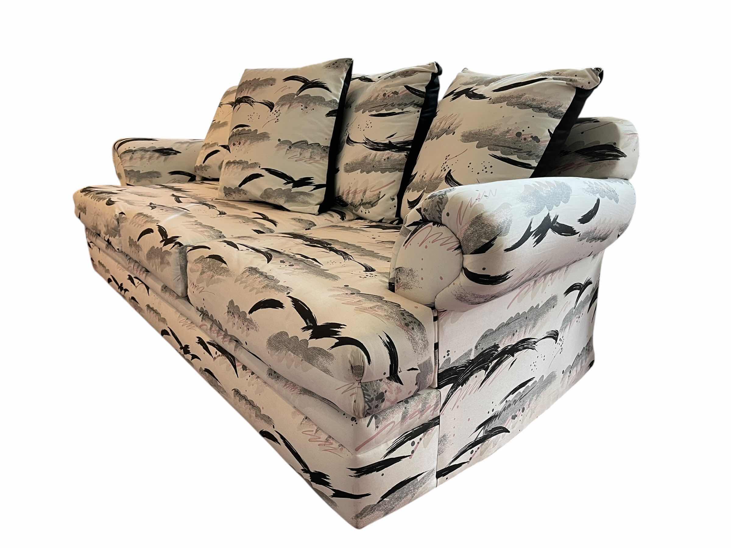 Photo 1 of GRAPHIC ABSTRACT PATTERN CUSTOM UPHOLSTERED SOFA 91” X 38” H28” (READ NOTES)
