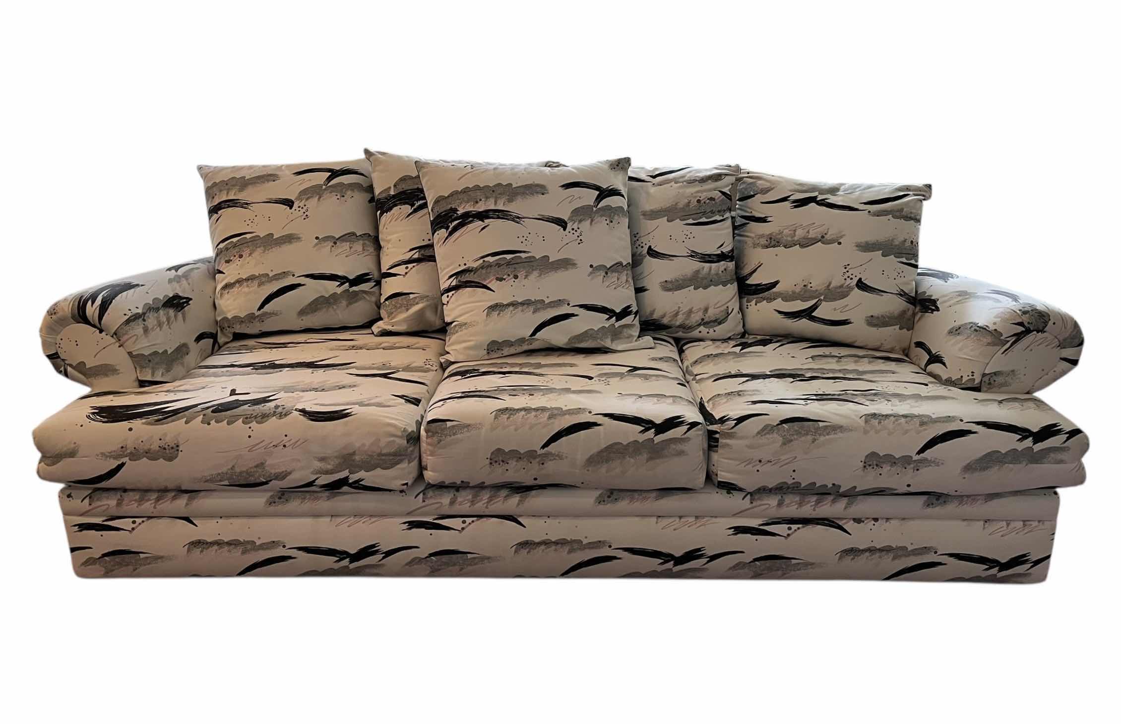 Photo 1 of GRAPHIC ABSTRACT PATTERN CUSTOM UPHOLSTERED SOFA 91” X 38” H28” (READ NOTES)