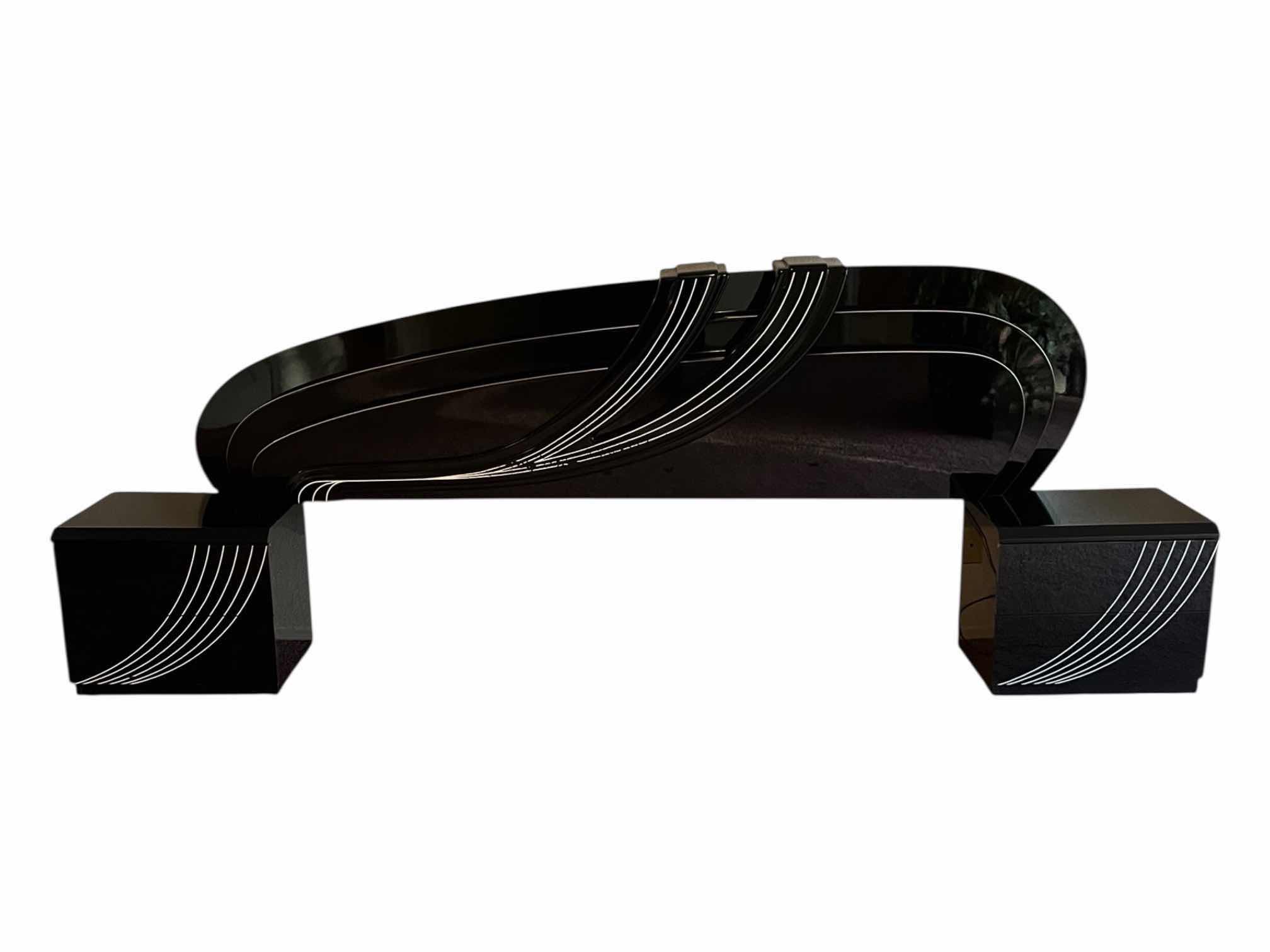 Photo 1 of ABSTRACT BLACK & WHITE LAMINATE HEADBOARD W INTEGRATED LIGHT & 2 NIGHTSTAND SET 126” X 16” H47”