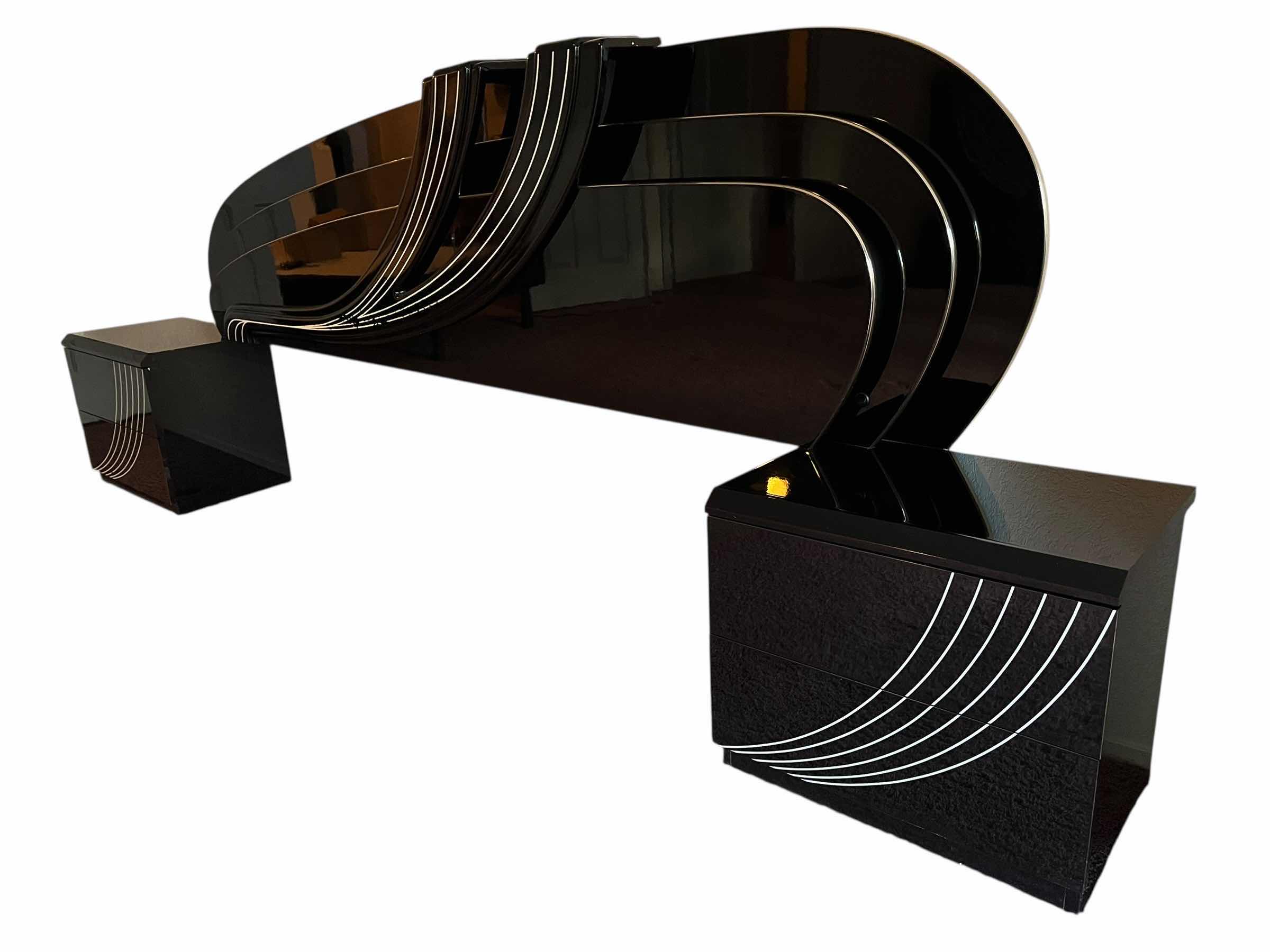 Photo 1 of ABSTRACT BLACK & WHITE LAMINATE HEADBOARD W INTEGRATED LIGHT & 2 NIGHTSTAND SET 126” X 16” H47”