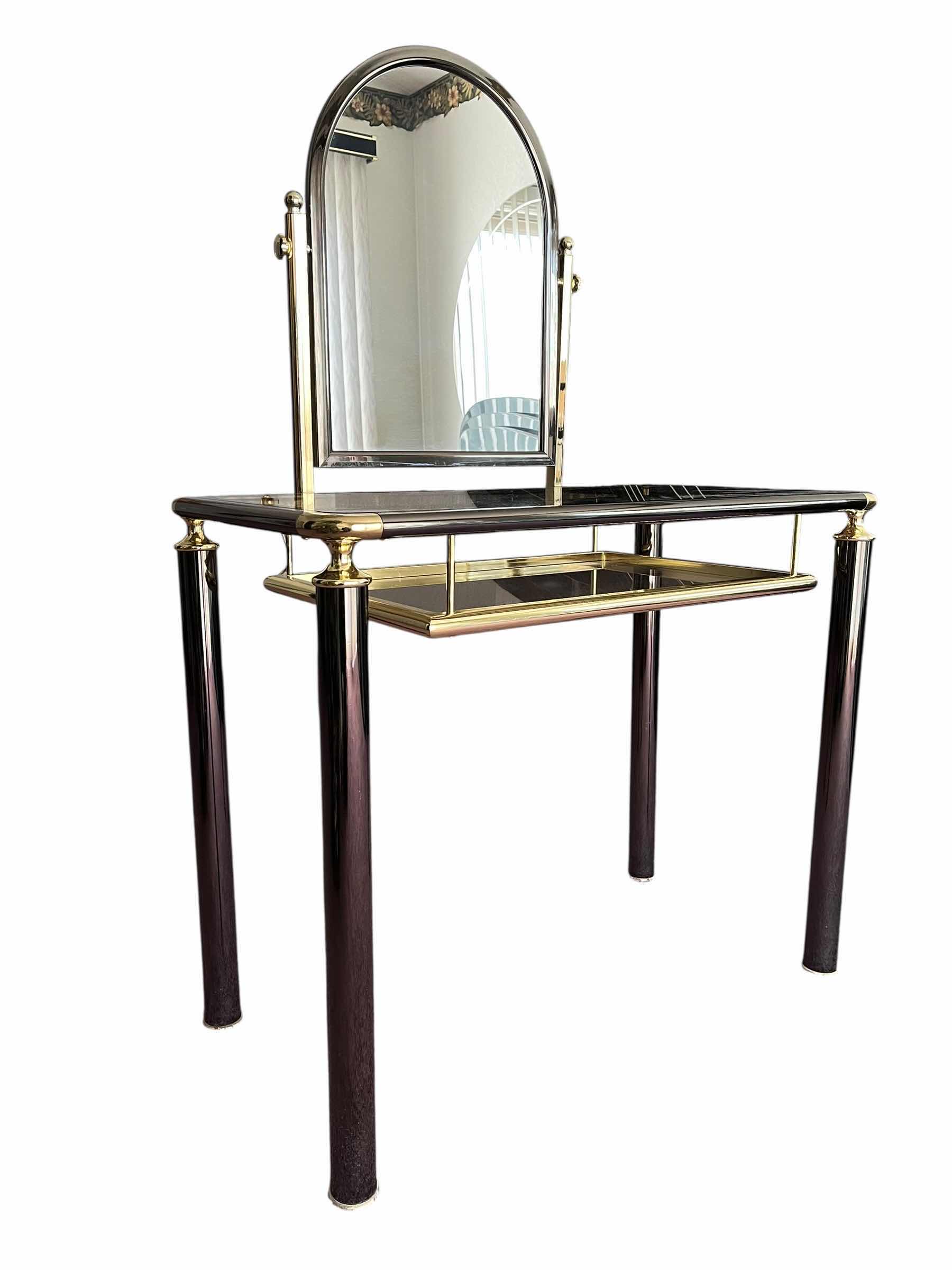 Photo 1 of MID-CENTURY BLACK CHROME & BRASS GLASS TOP VANITY DRESSING TABLE 35” X 20” H53”