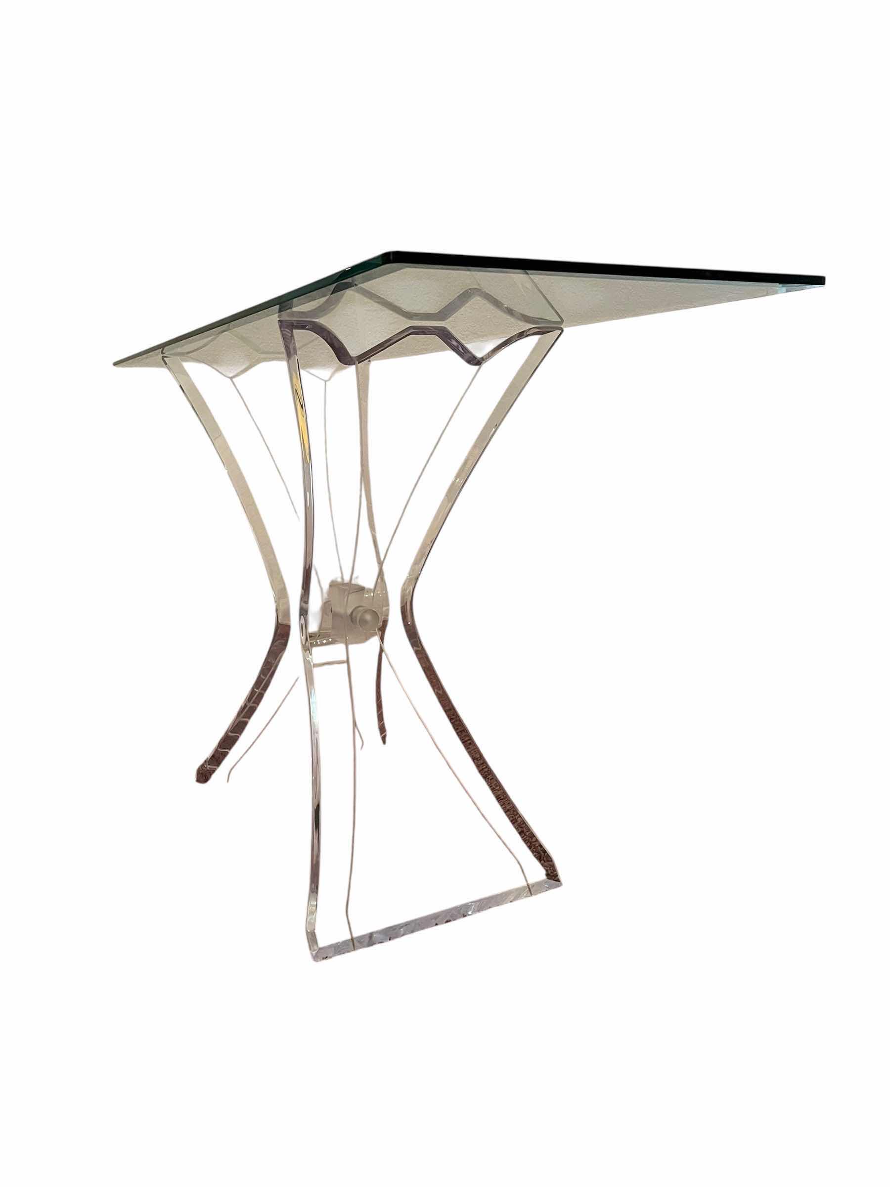 Photo 1 of LUCITE BUTTERFLY CLEAR ACRYLIC BASE GLASS TOP CONSOLE TABLE 52” X 16” H29”