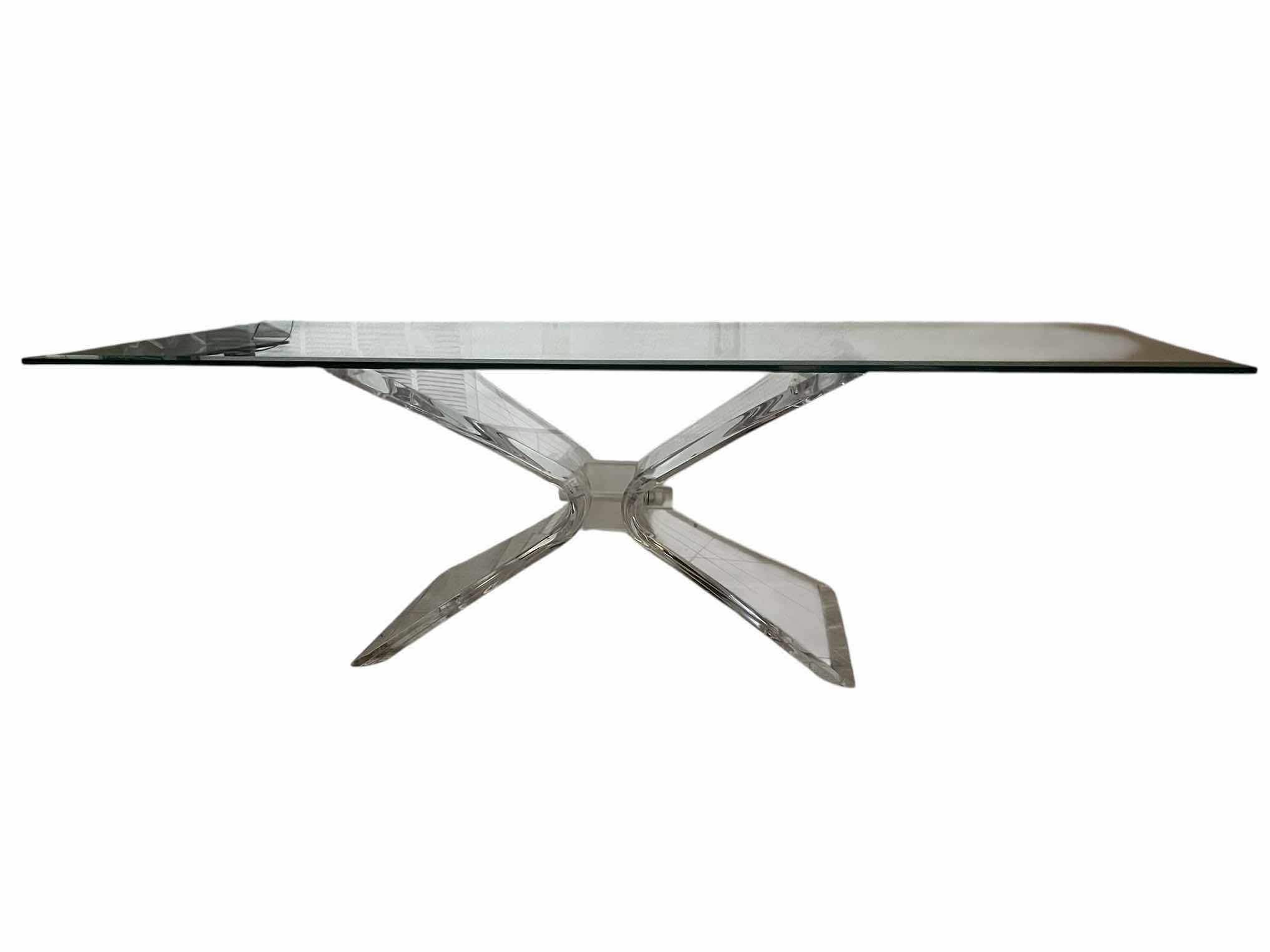 Photo 1 of LUCITE BUTTERFLY CLEAR ACRYLIC BASE GLASS TOP COFFEE TABLE 52” X 26” H16”