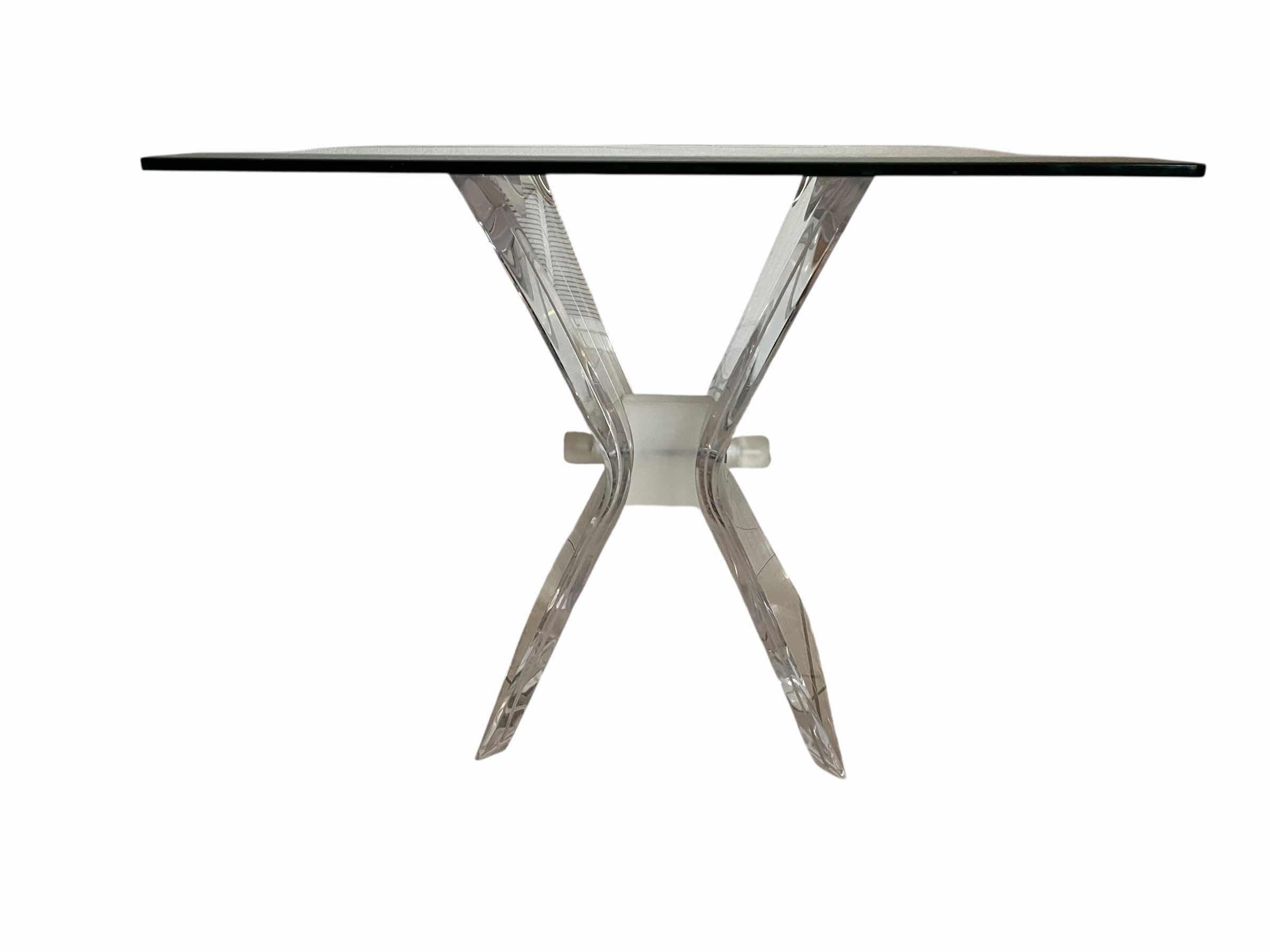 Photo 1 of LUCITE BUTTERFLY CLEAR ACRYLIC BASE GLASS TOP ACCENT TABLE 24” X 24” H21”