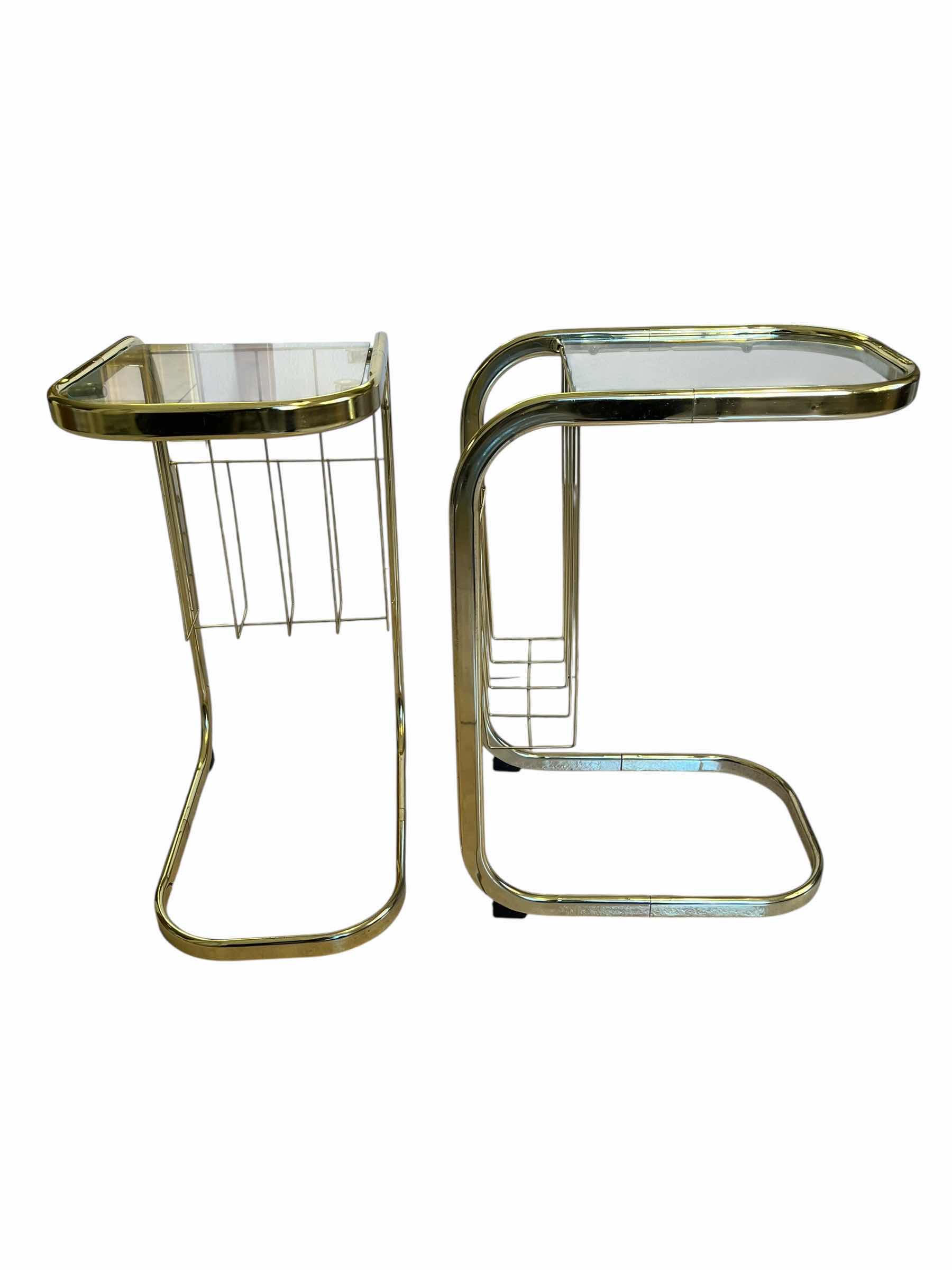 Photo 1 of GOLD FINISH GLASS TOP SIDE TABLES W MAGAZINE RACK (2) 10” X 14” H20.5”