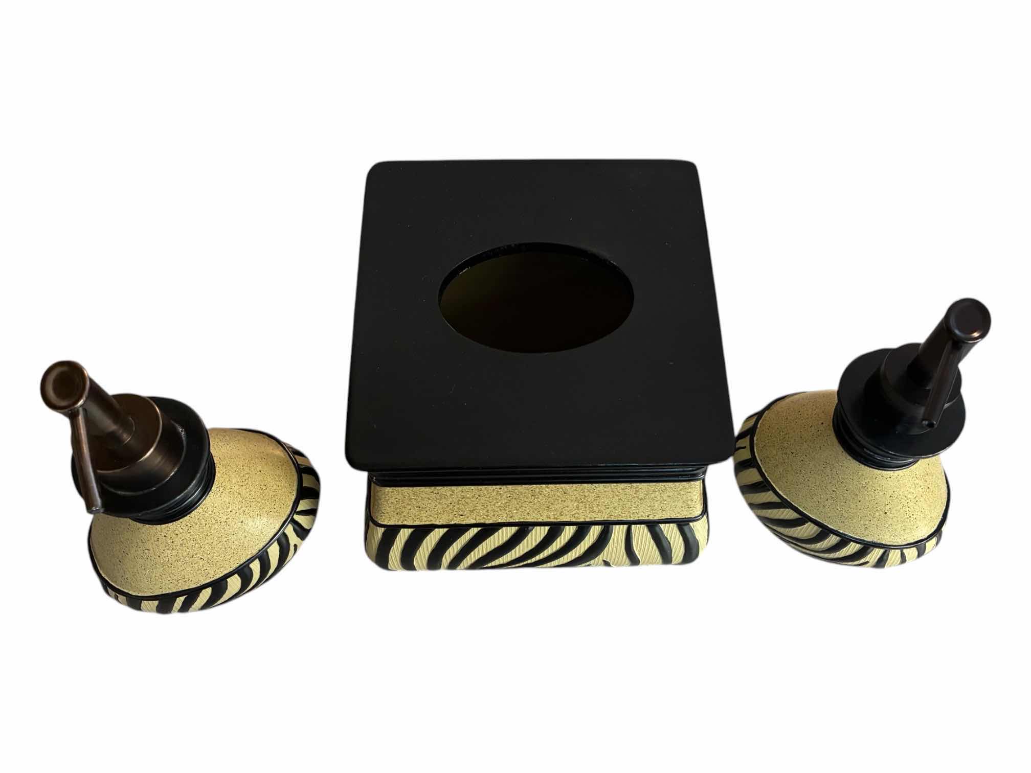 Photo 1 of JESSICA MCCLINTOCK HOME ZEBRA/STONE FINISH SOAP DISPENSERS & TISSUE BOX COVER