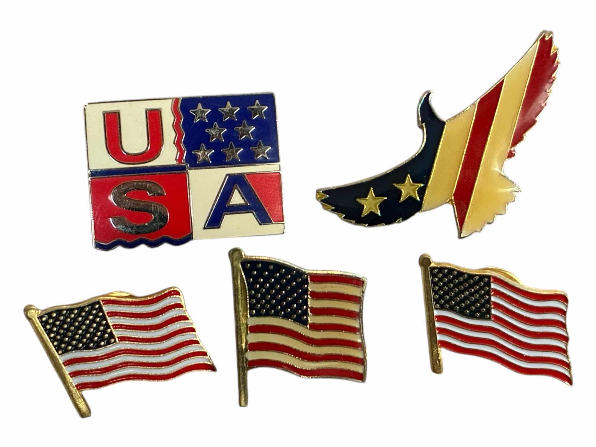 Photo 1 of AMERICAN LAPEL PINS (5) & GOLD TONE NICKEL BRACELETS (2)