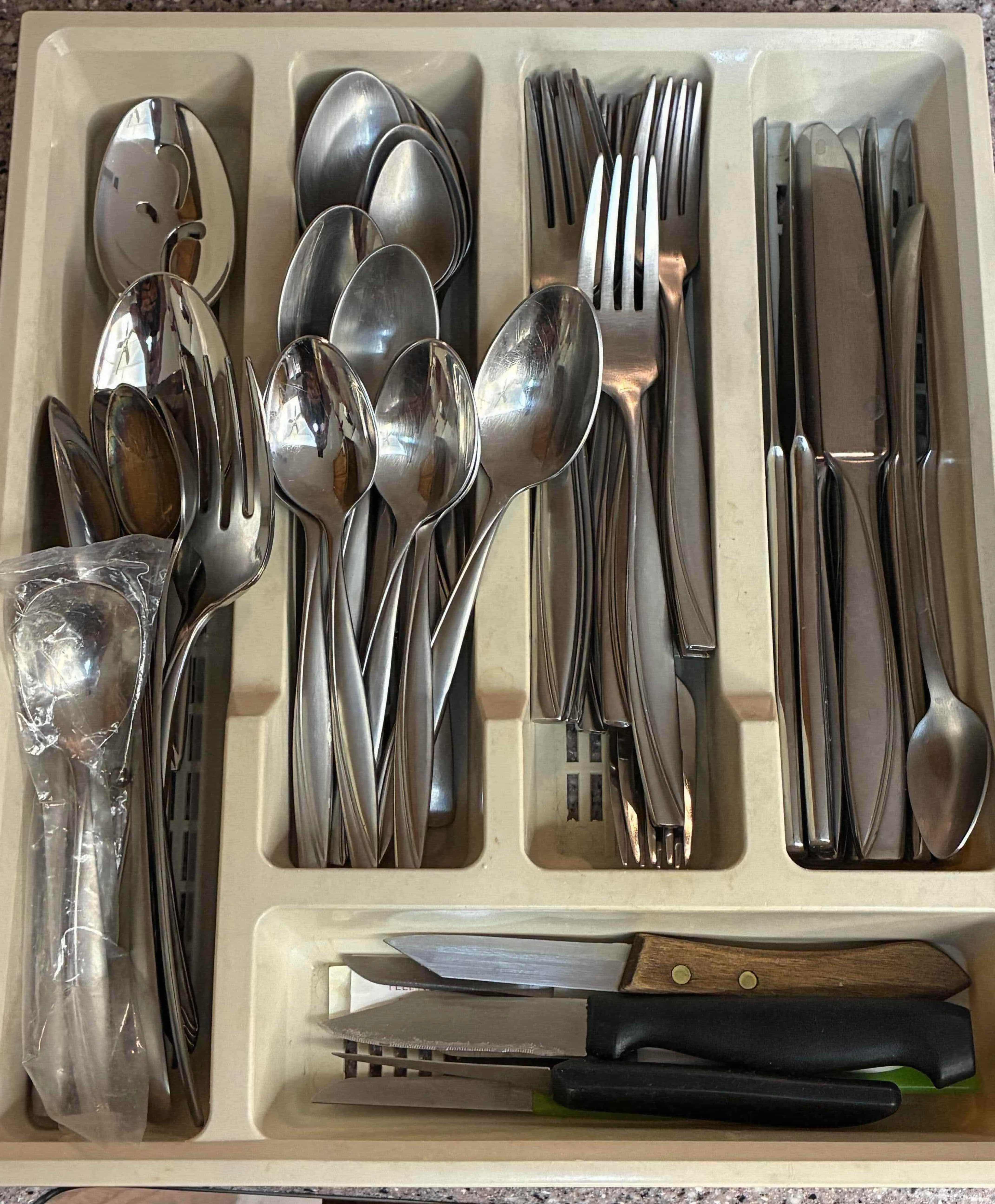 Photo 1 of ONEIDA 18/10 STAINLESS STEEL FLATWARE SET W KITCHEN UTENSILS, CHOPSTICKS & CUTLERY